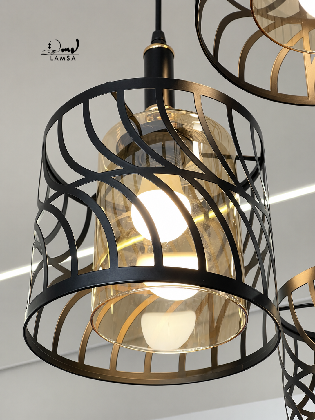 Lustre black black 3 abat-jour Round