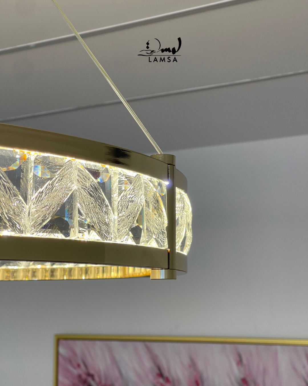 lustre led round Cristal doré 60 cm et 40 cm