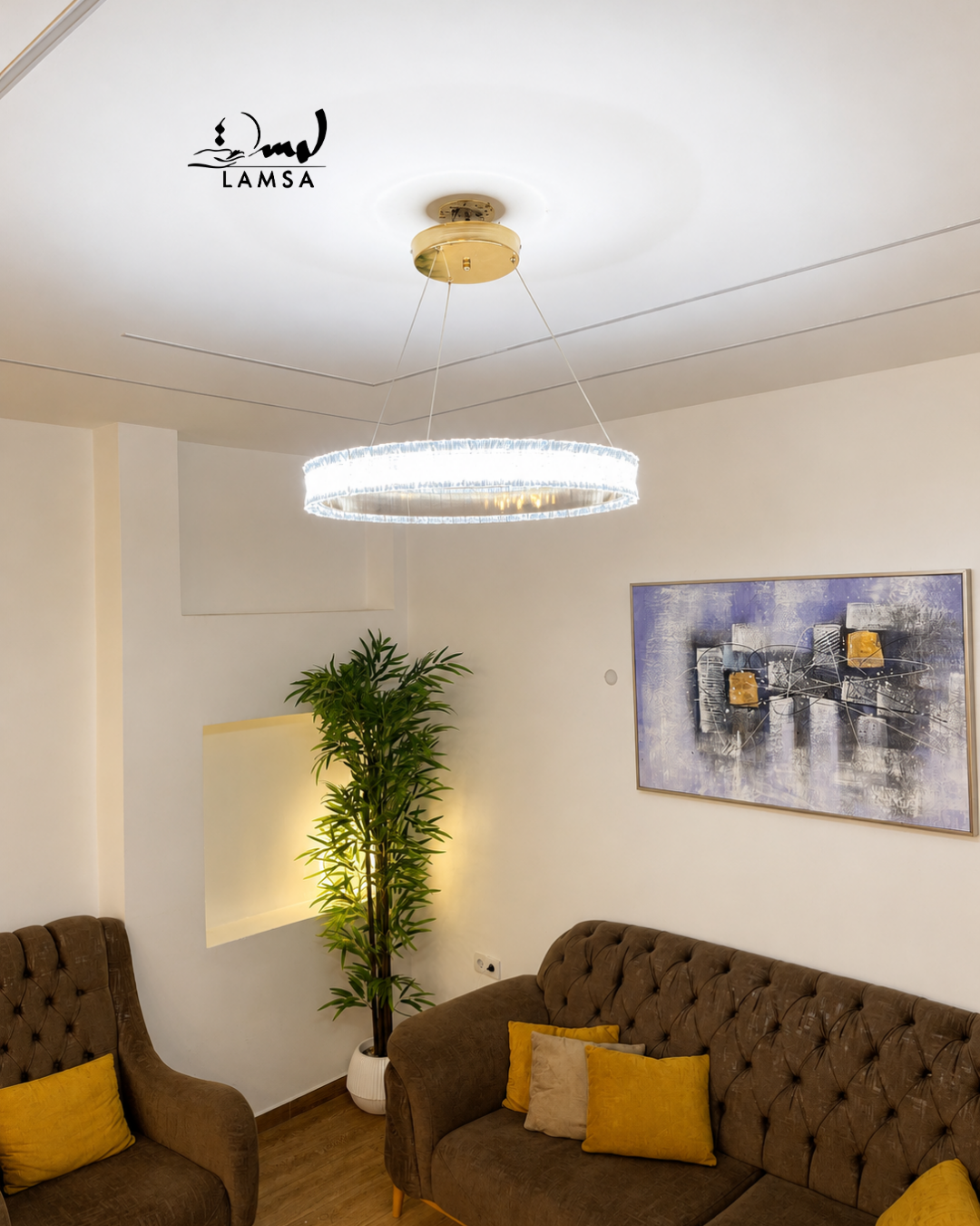 lustre led Round Cristal doré 60 cm