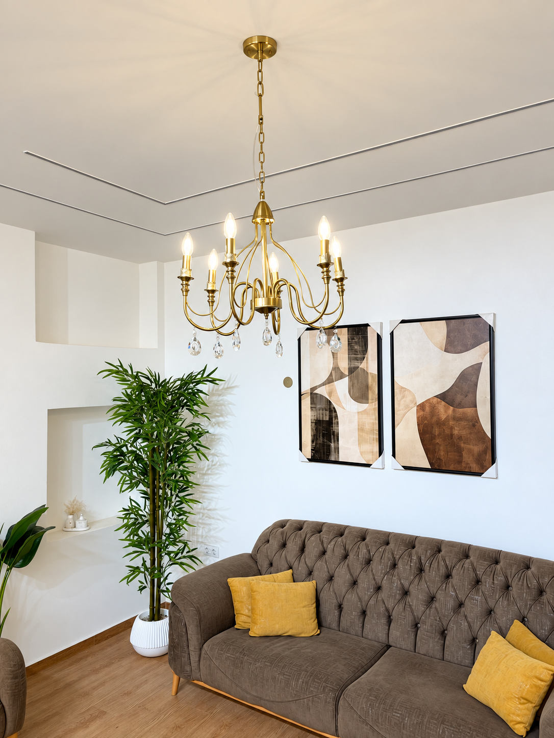 Lustre Chandelier "Doré" 8 et 6 abat-jour