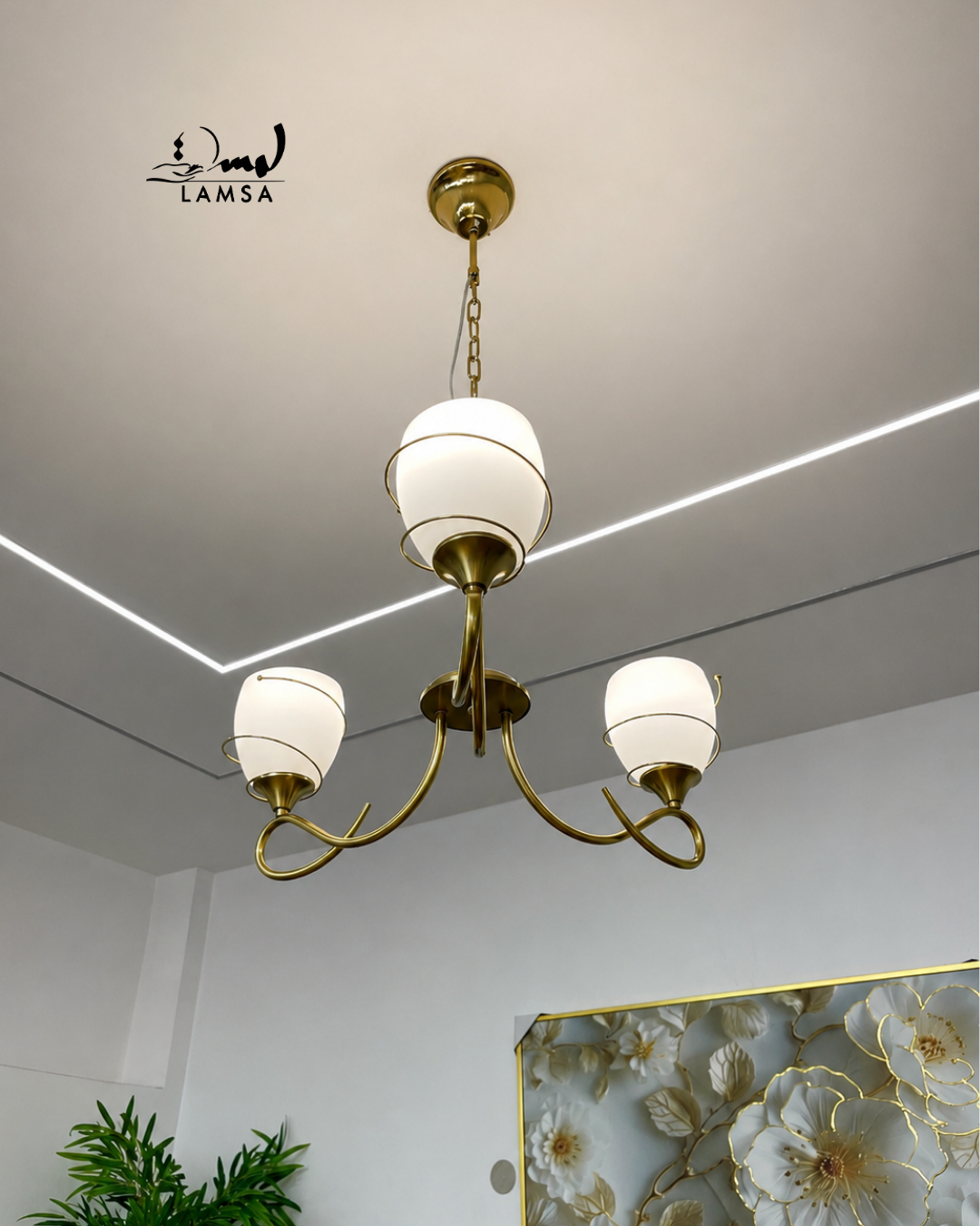 Lustre Chandelier Cristal "Doré" 5 et 3 abat-jour