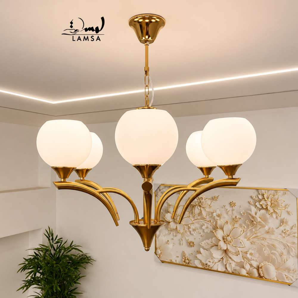 Lustre Chandelier "Doré" 3 abat-jour