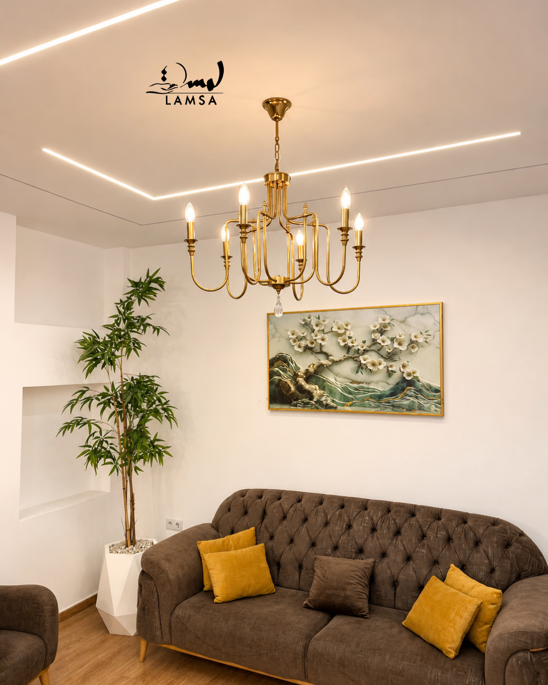 Lustre Chandelier "Doré" 6 abat-jour