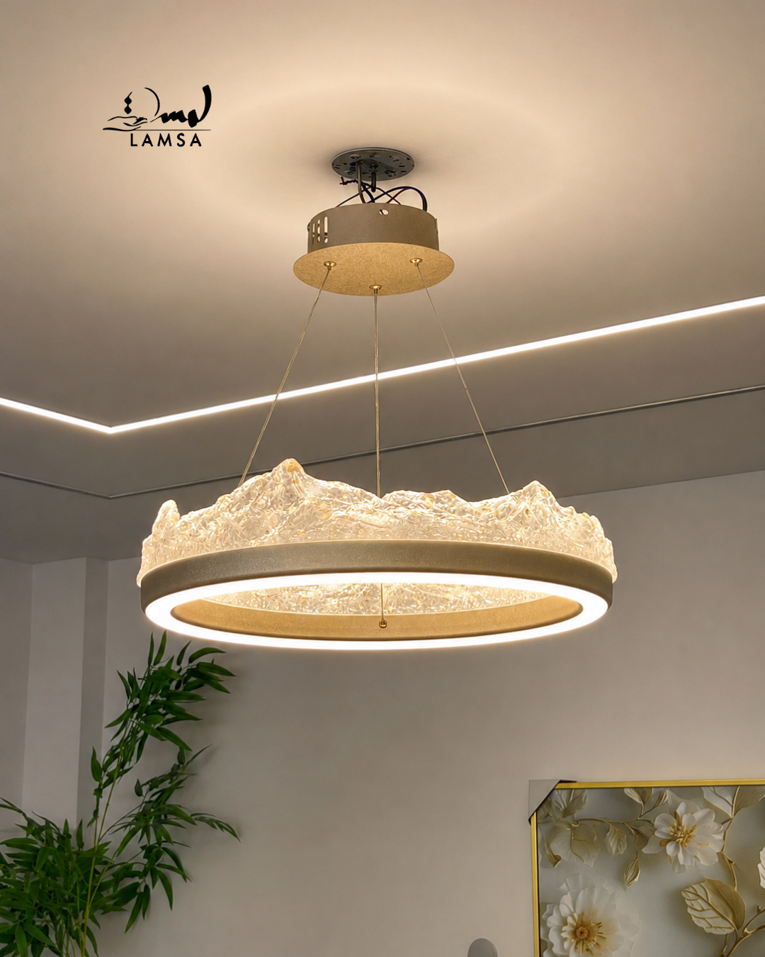 lustre led Cristal doré 60 cm et 50 cm