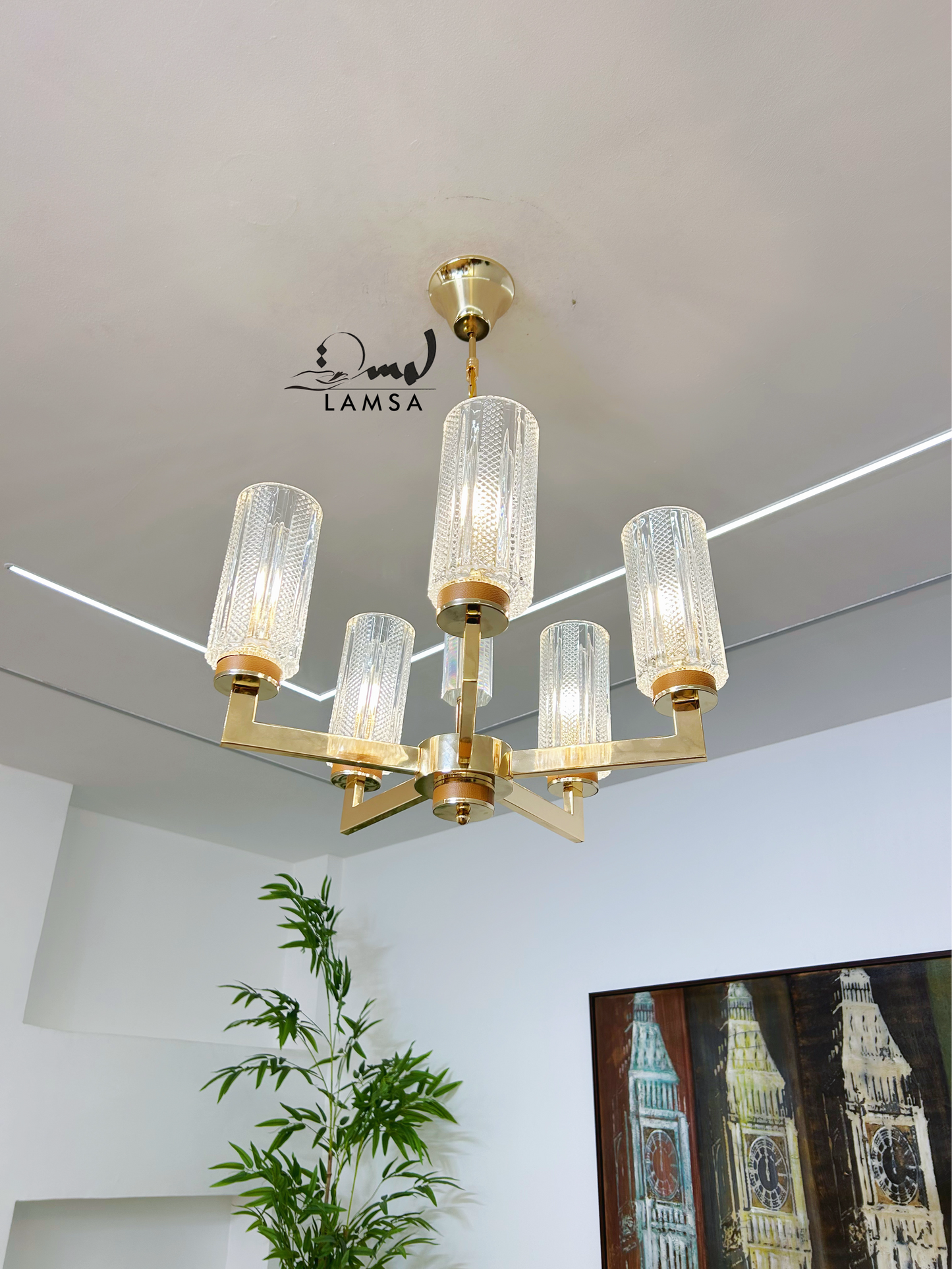 Lustre Chandelier "Eclat Doré" 6 abat-jour