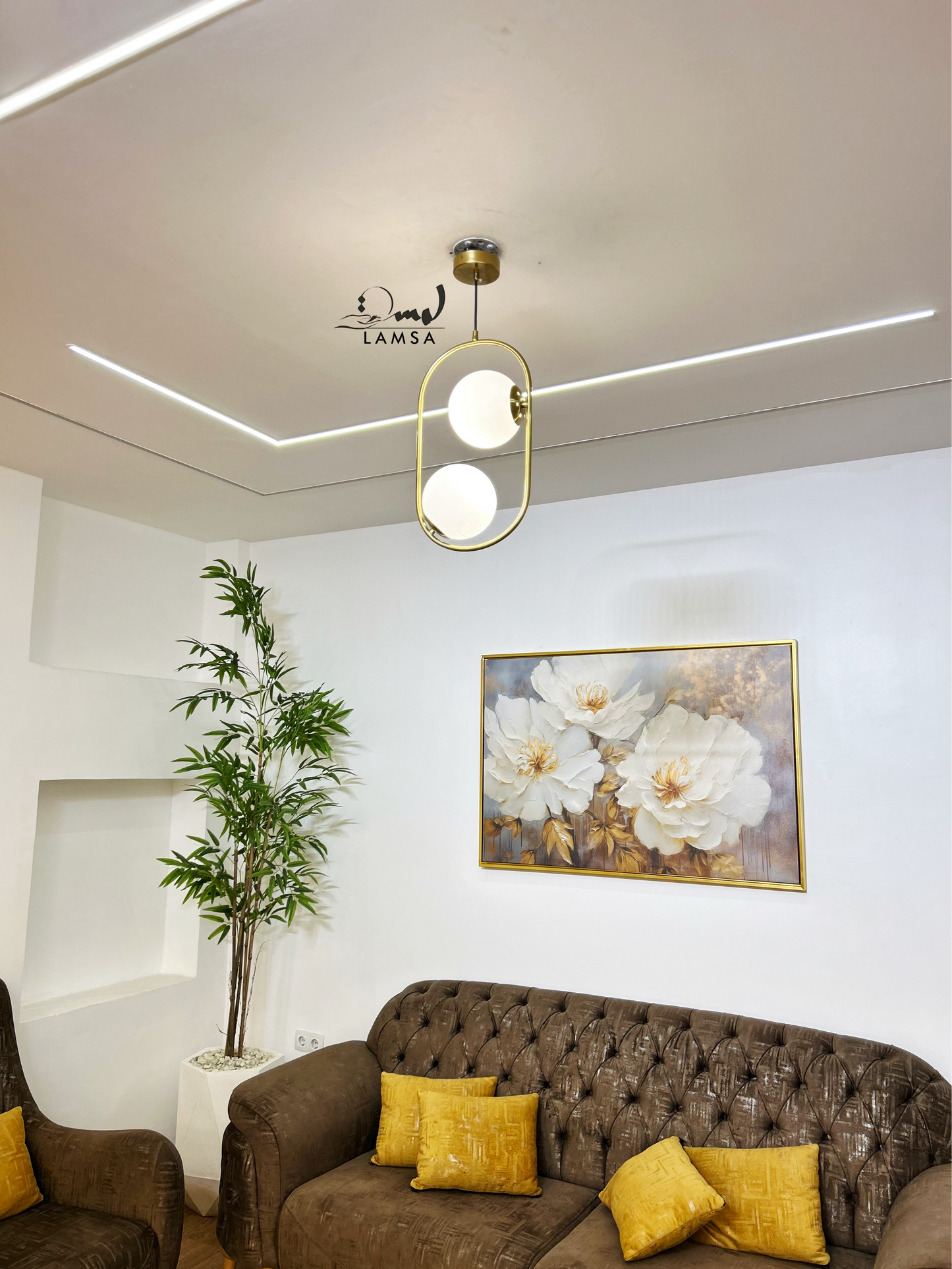 Lustre Deux Boules en Métal Bronze