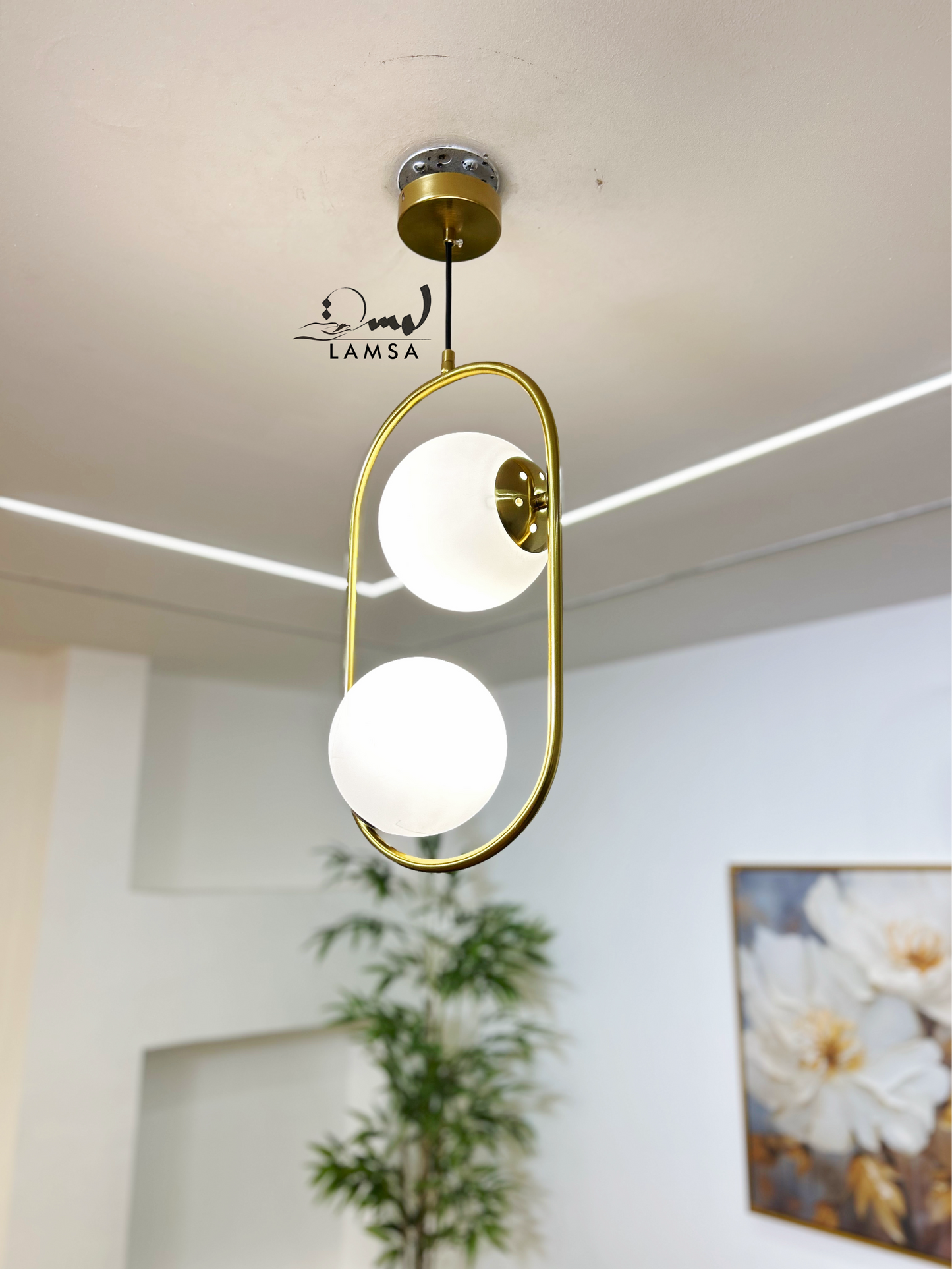 Lustre Deux Boules en Métal Bronze