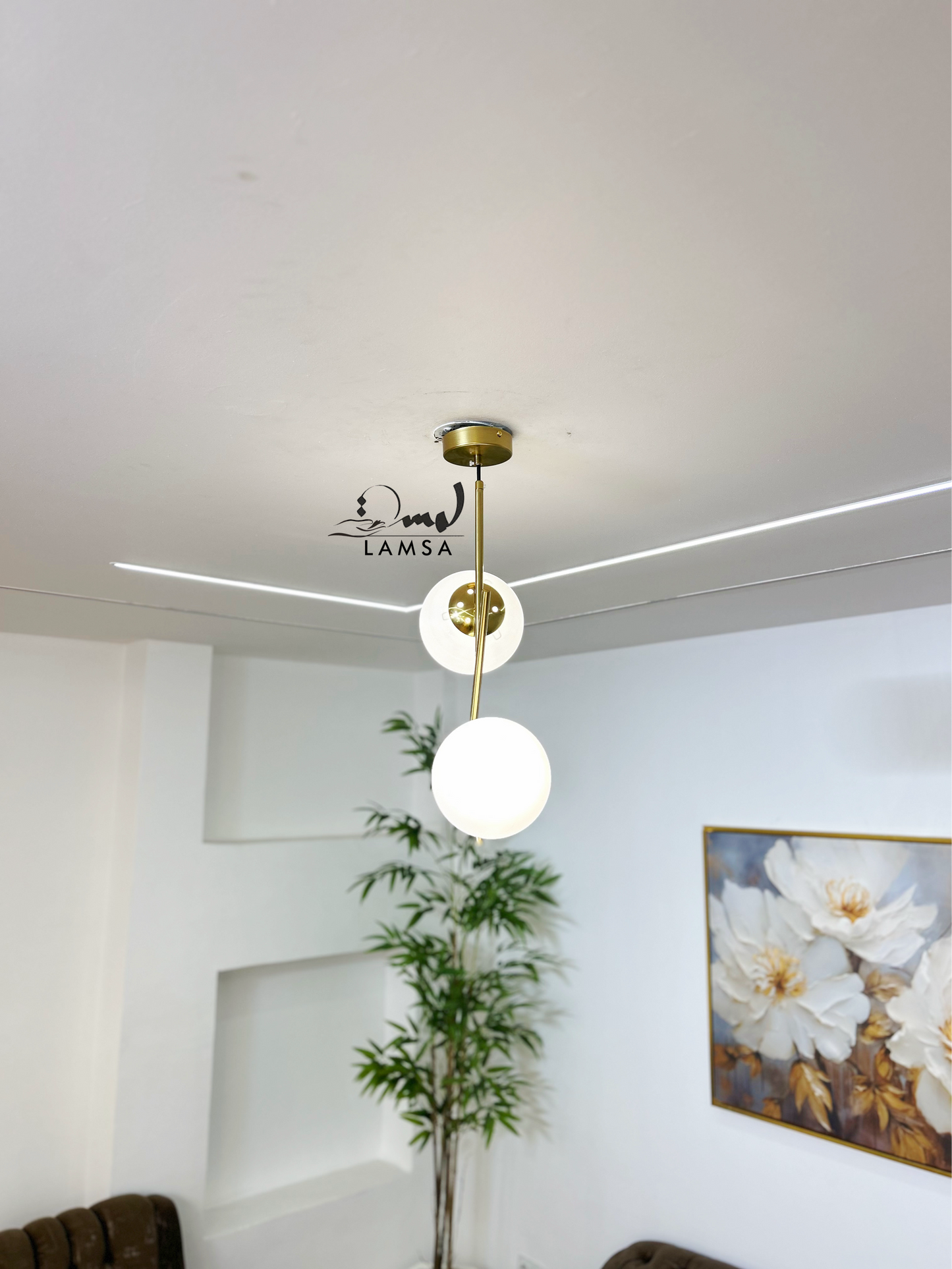 Lustre Deux Boules en Métal Bronze