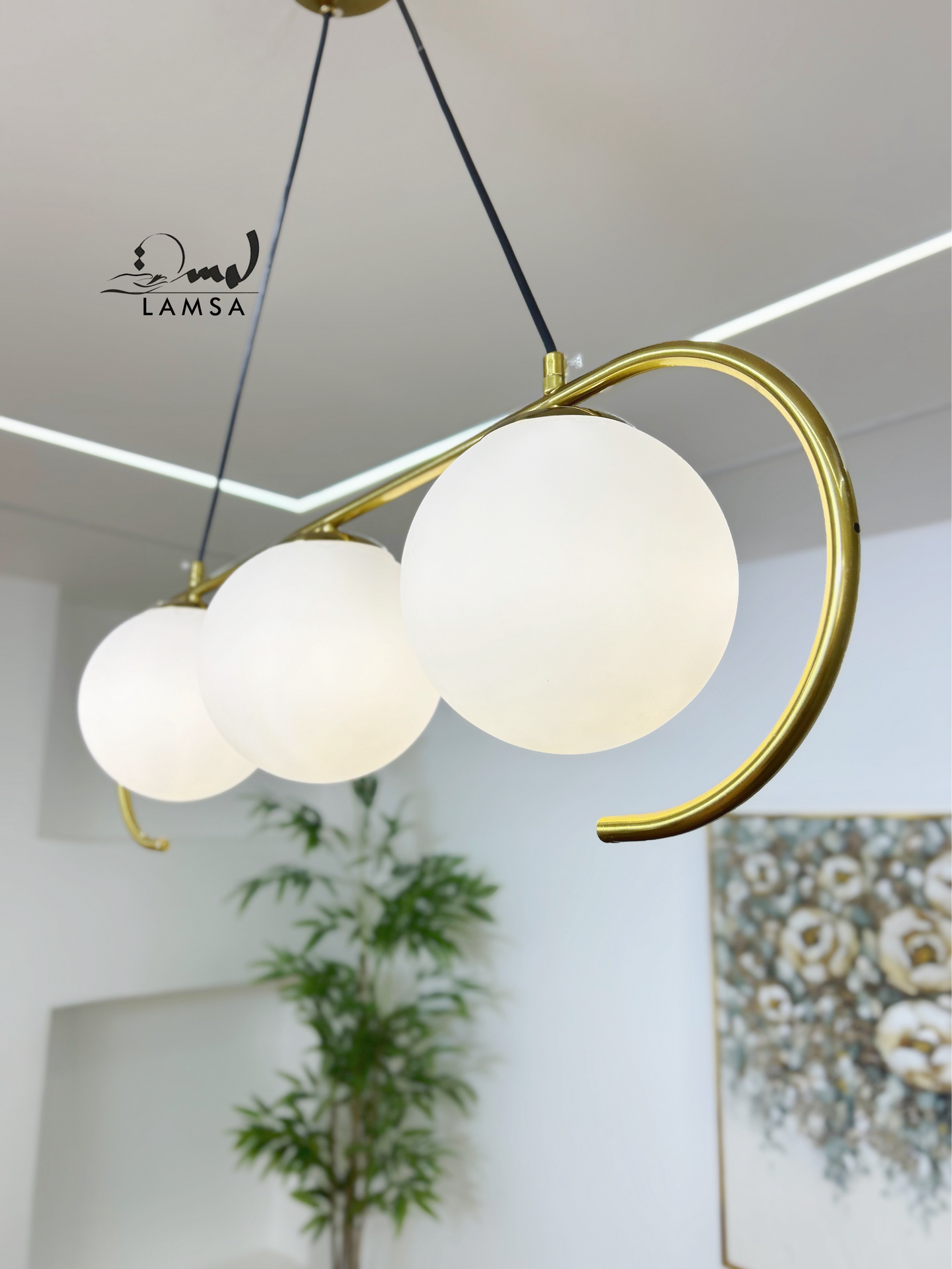 Lustre 3 Boules en Métal Bronze