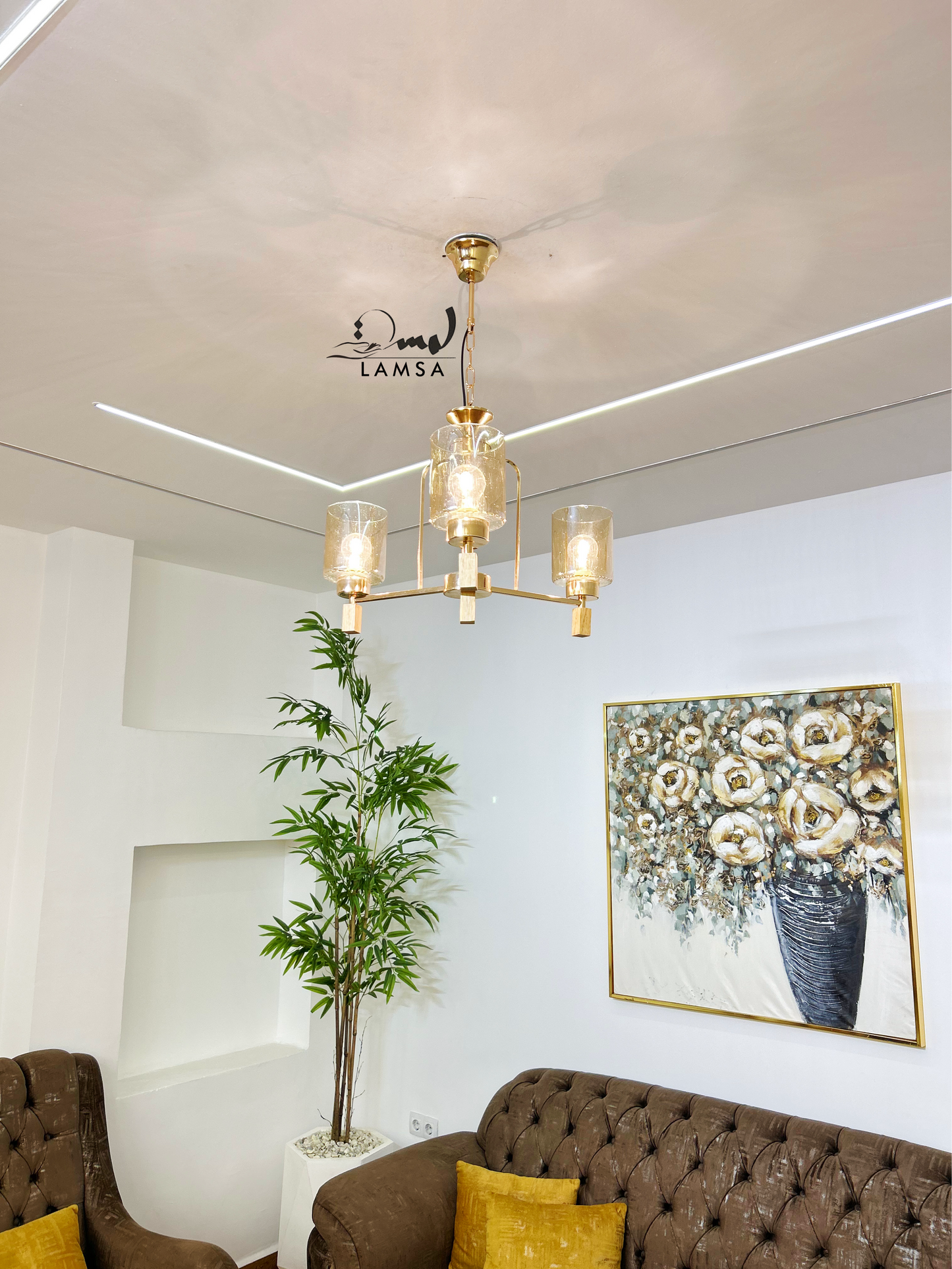 Lustre "GOUTTELETTES" Doré-3 Abat-Jours