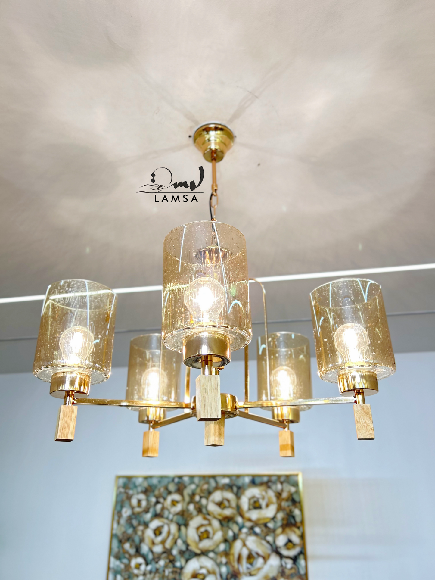 Lustre "GOUTTELETTES" Doré-3 Abat-Jours