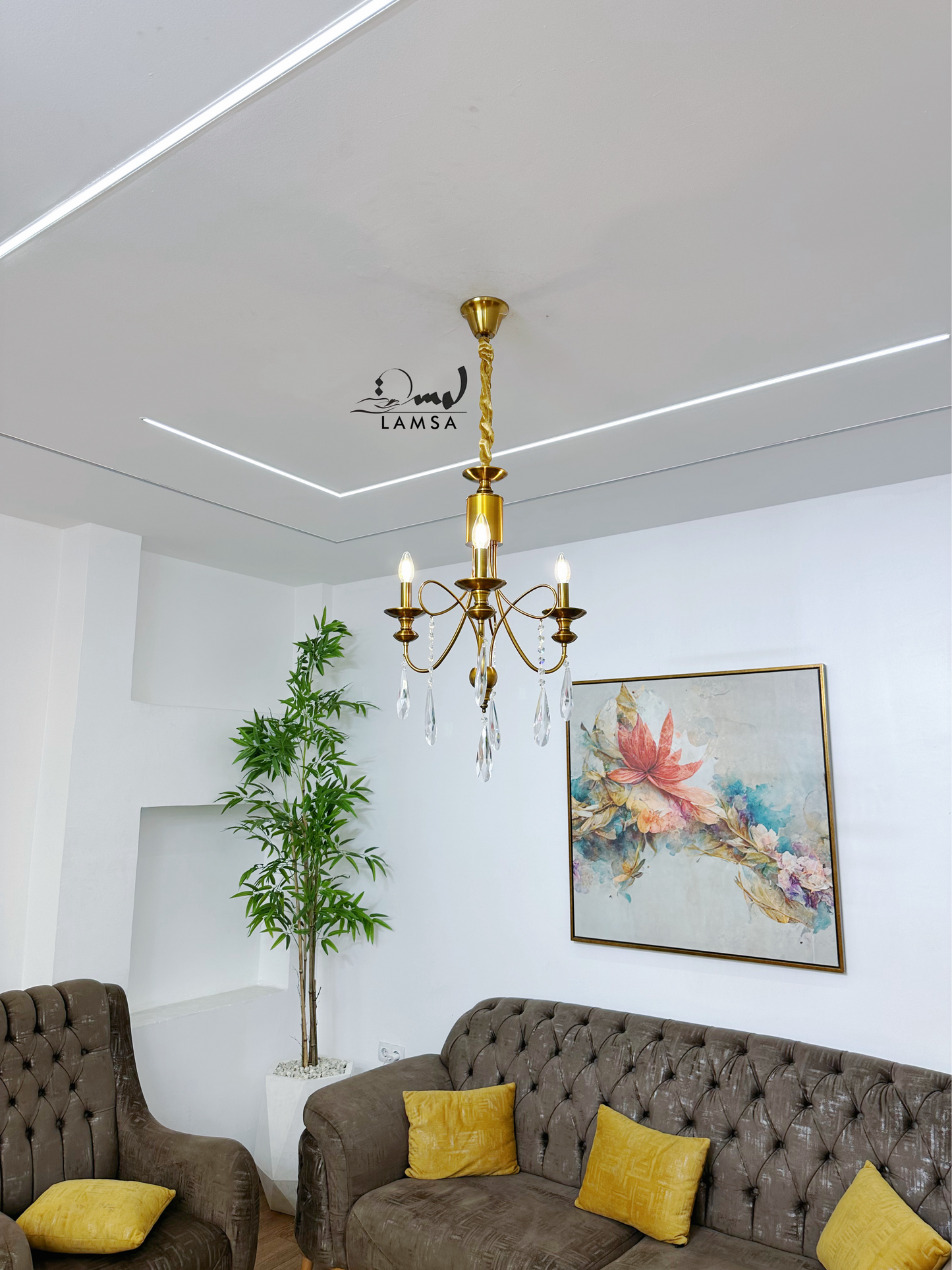 Lustre chandelier doré "PAMPILLES en CRISTAL"- 3 ampoules