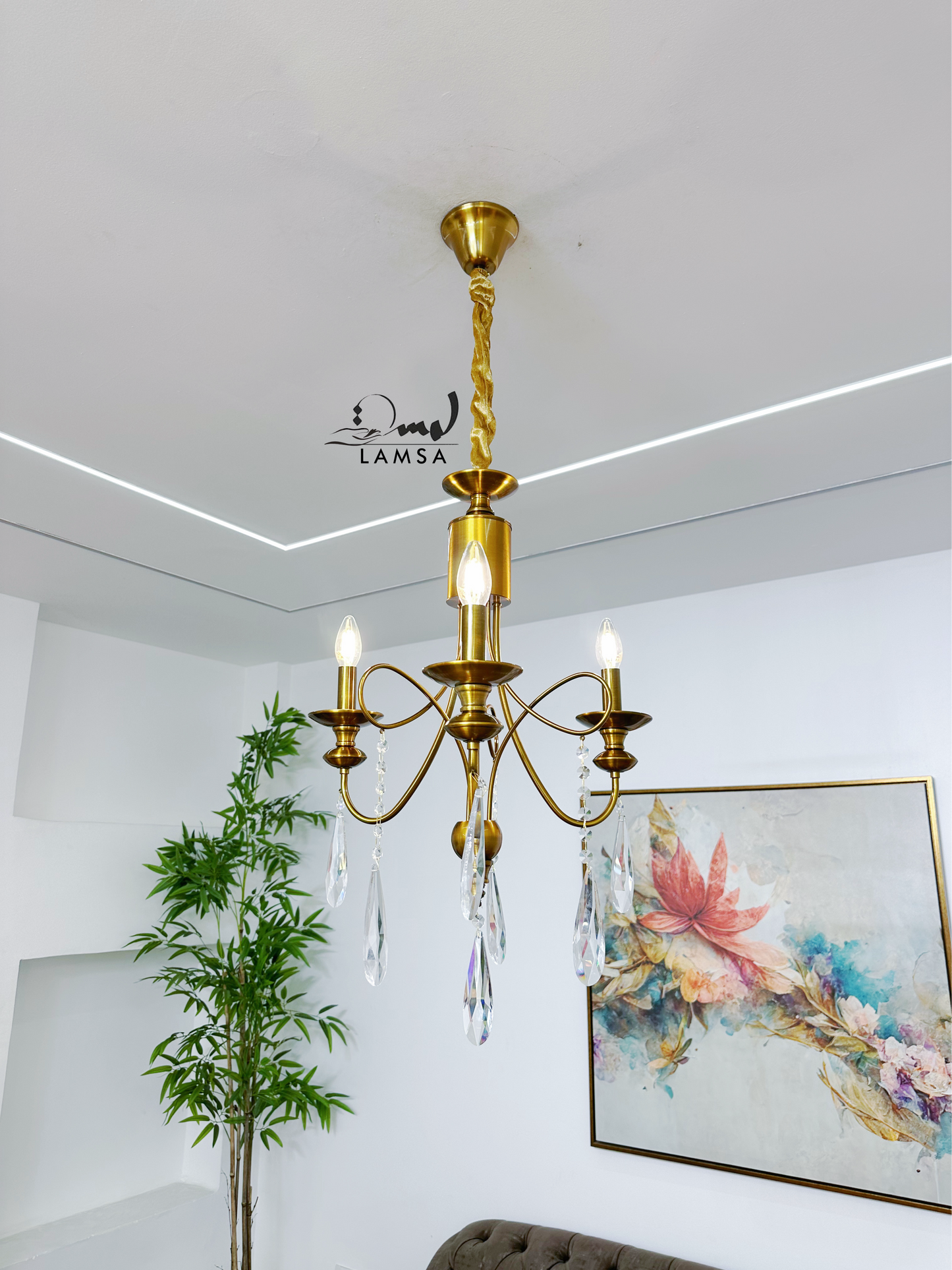 Lustre chandelier doré "PAMPILLES en CRISTAL"- 6 ampoules
