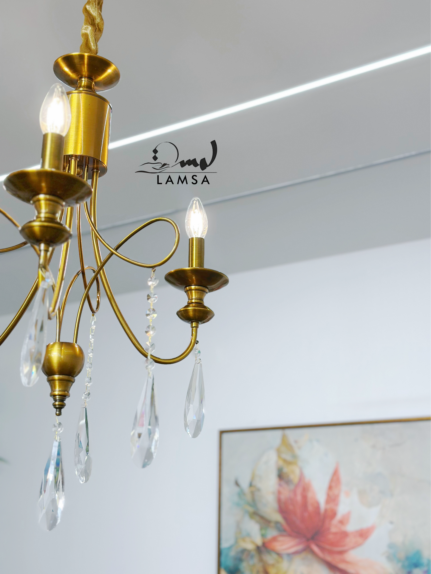 Lustre chandelier doré "PAMPILLES en CRISTAL"- 3 ampoules