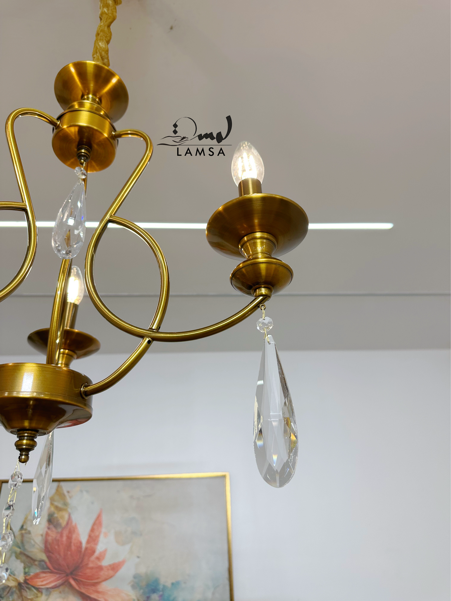 Lustre bronze raffiné avec cristaux suspendus- 3 ampoules