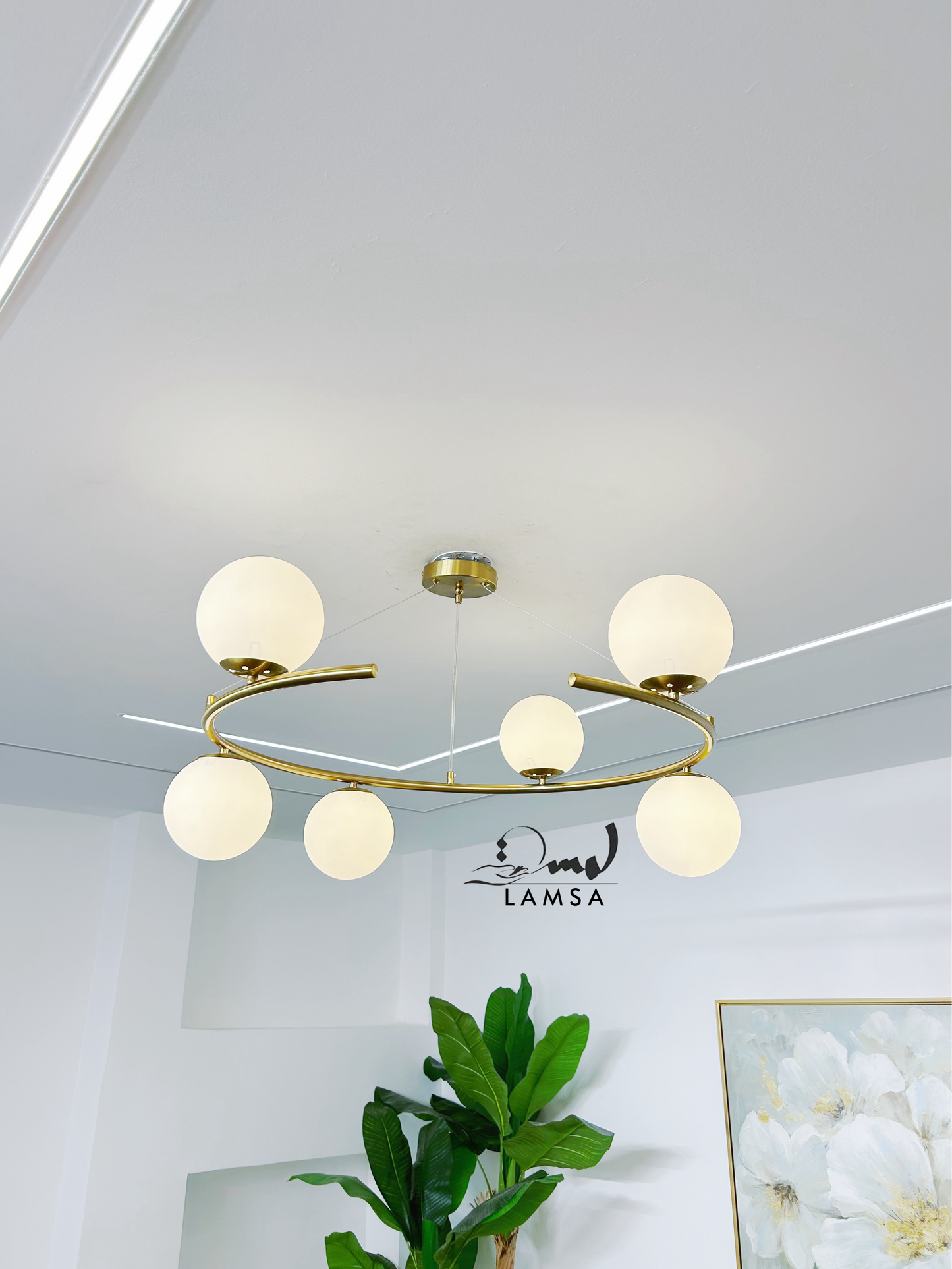 Lustre Galaxie 6 Boules en Métal Bronze