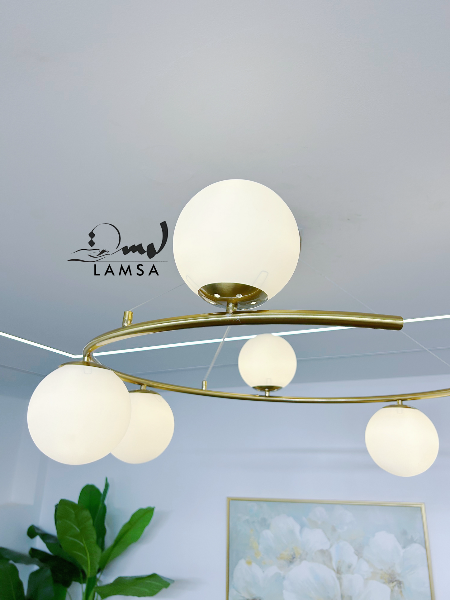 Lustre Galaxie 6 Boules en Métal Bronze