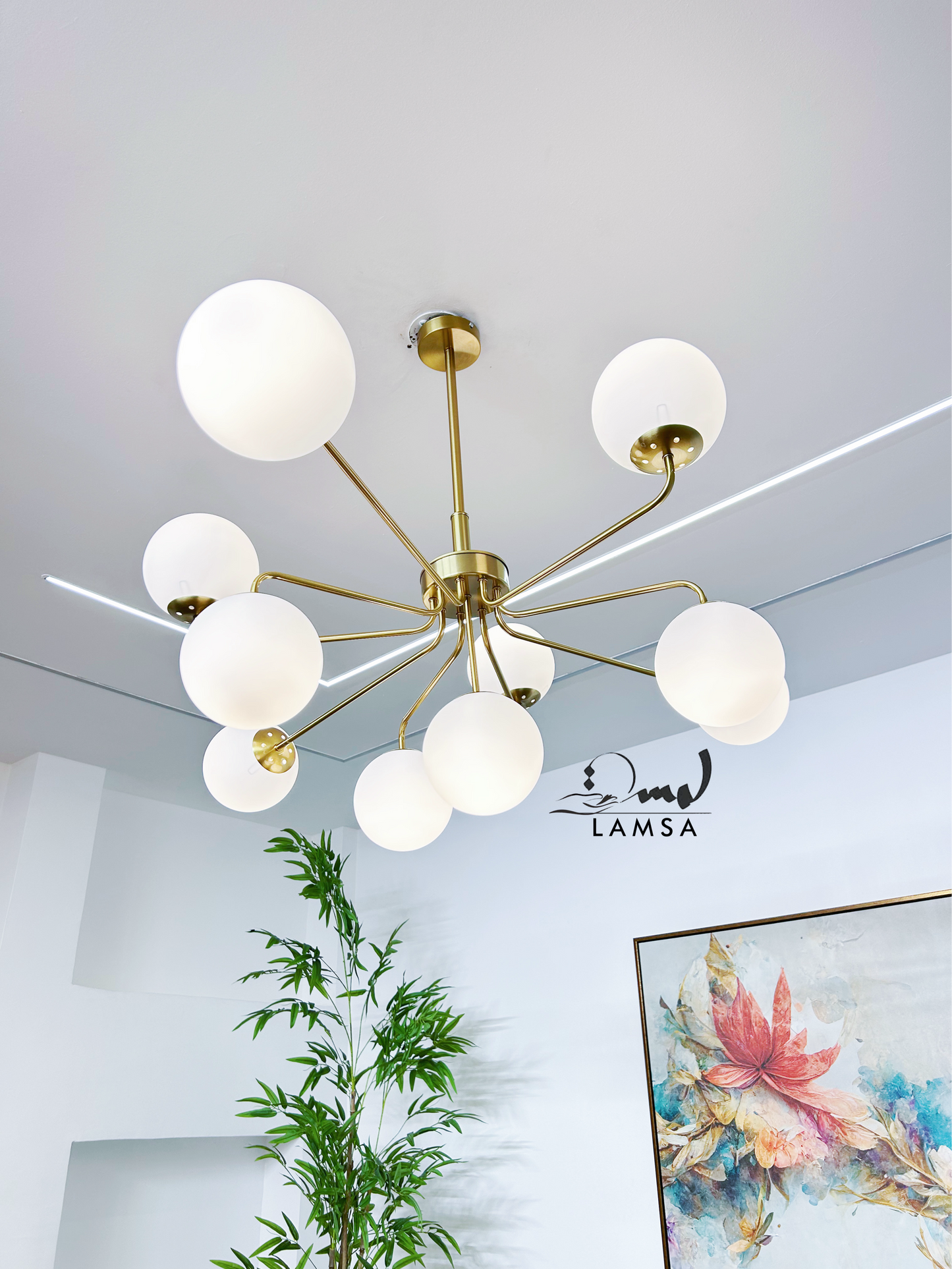 Lustre Galaxie 10 Boules en Métal Bronze