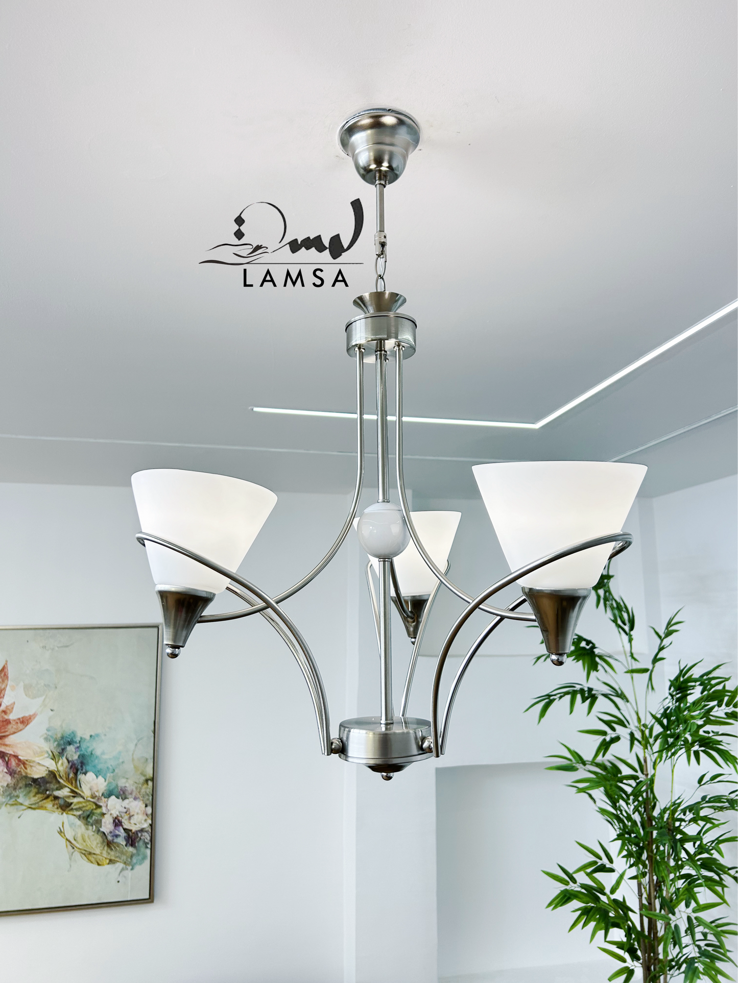 Lustre Chandelier Couleur "INOX" 5 abat-jour