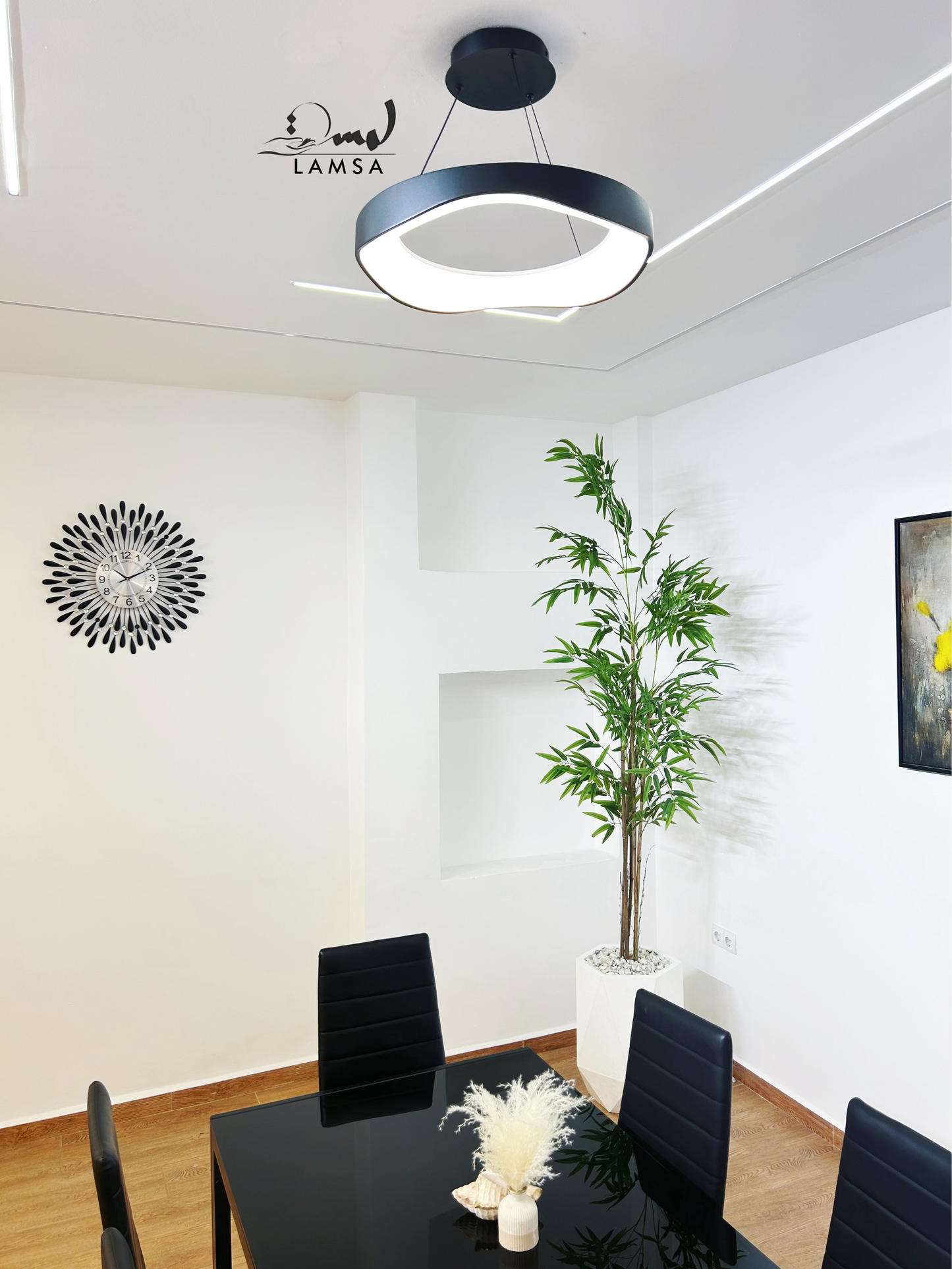 Lustre LED Rond "ONDULADO" Noir|48CM