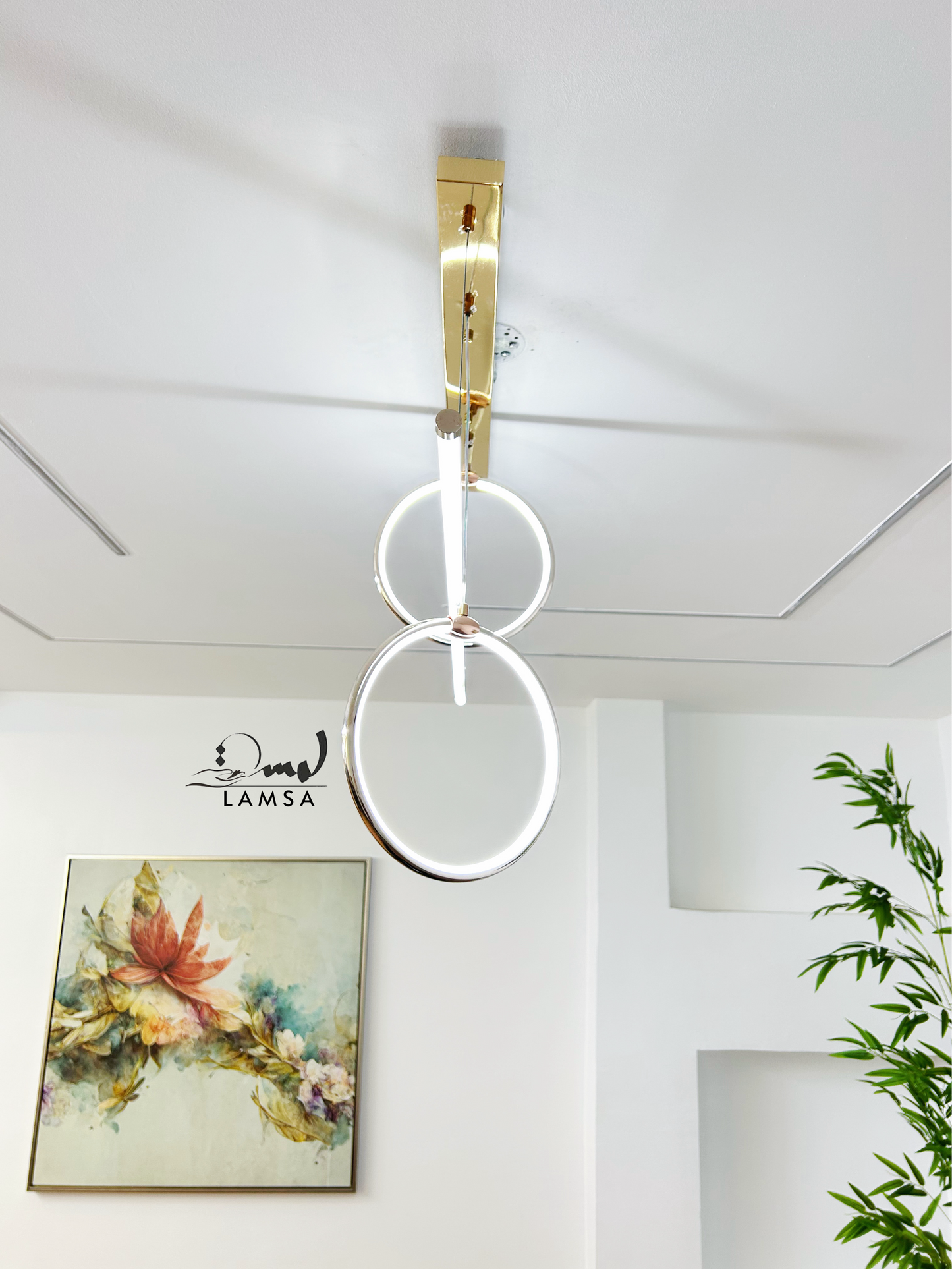 Lustre LED "Double Cercles" Doré