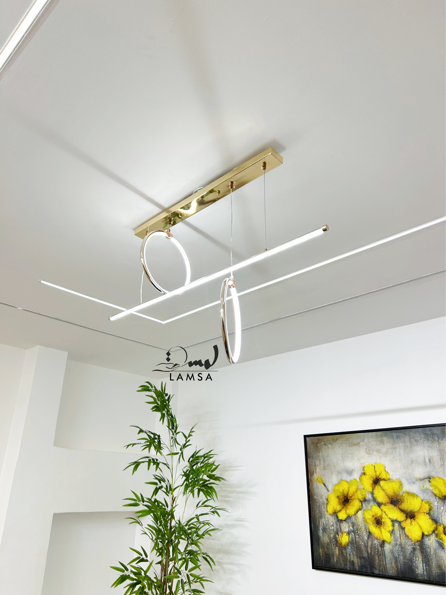 Lustre LED "Double Cercles" Doré