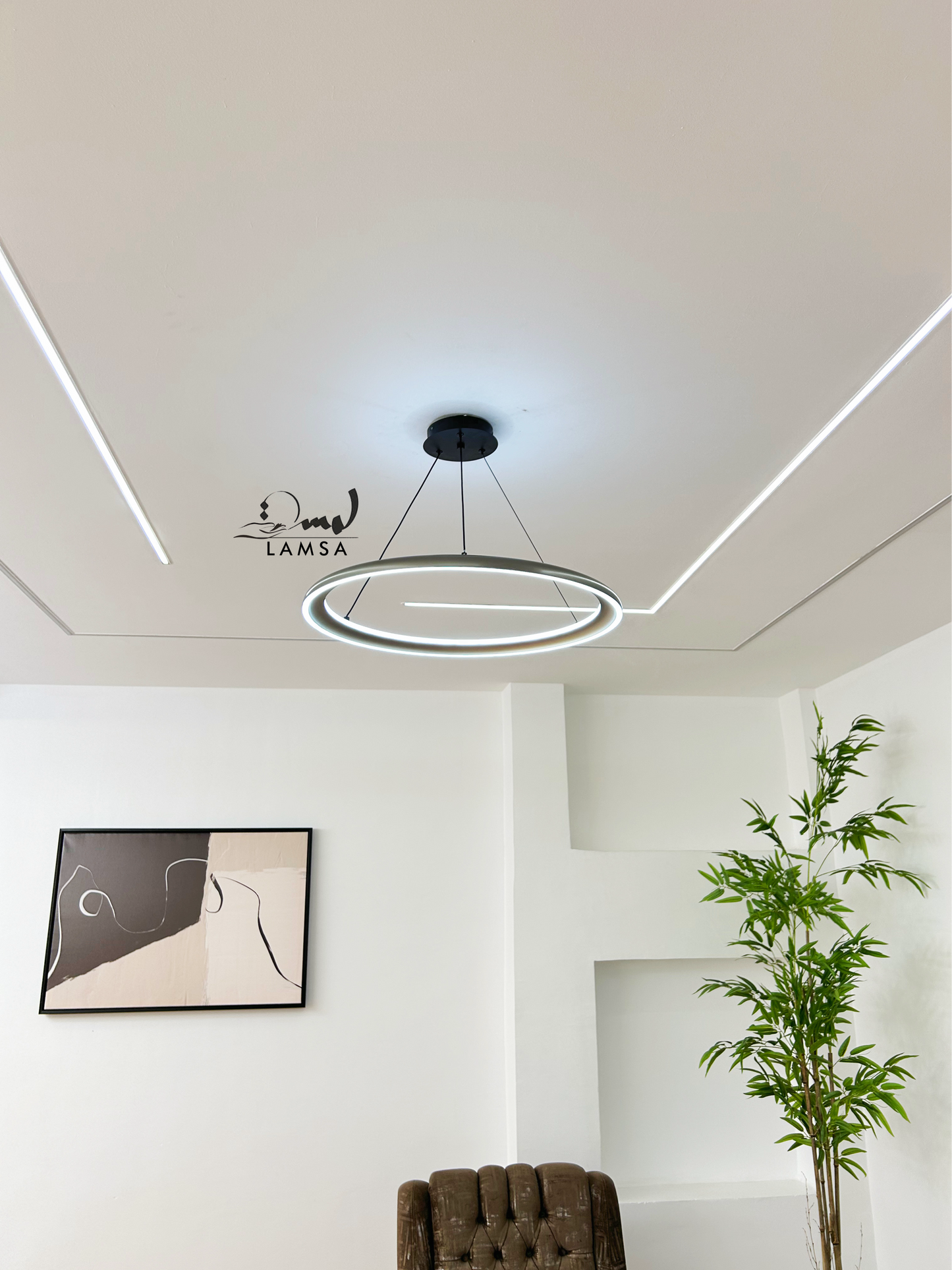 Lustre LED Rond "2 trait" gris|60CM