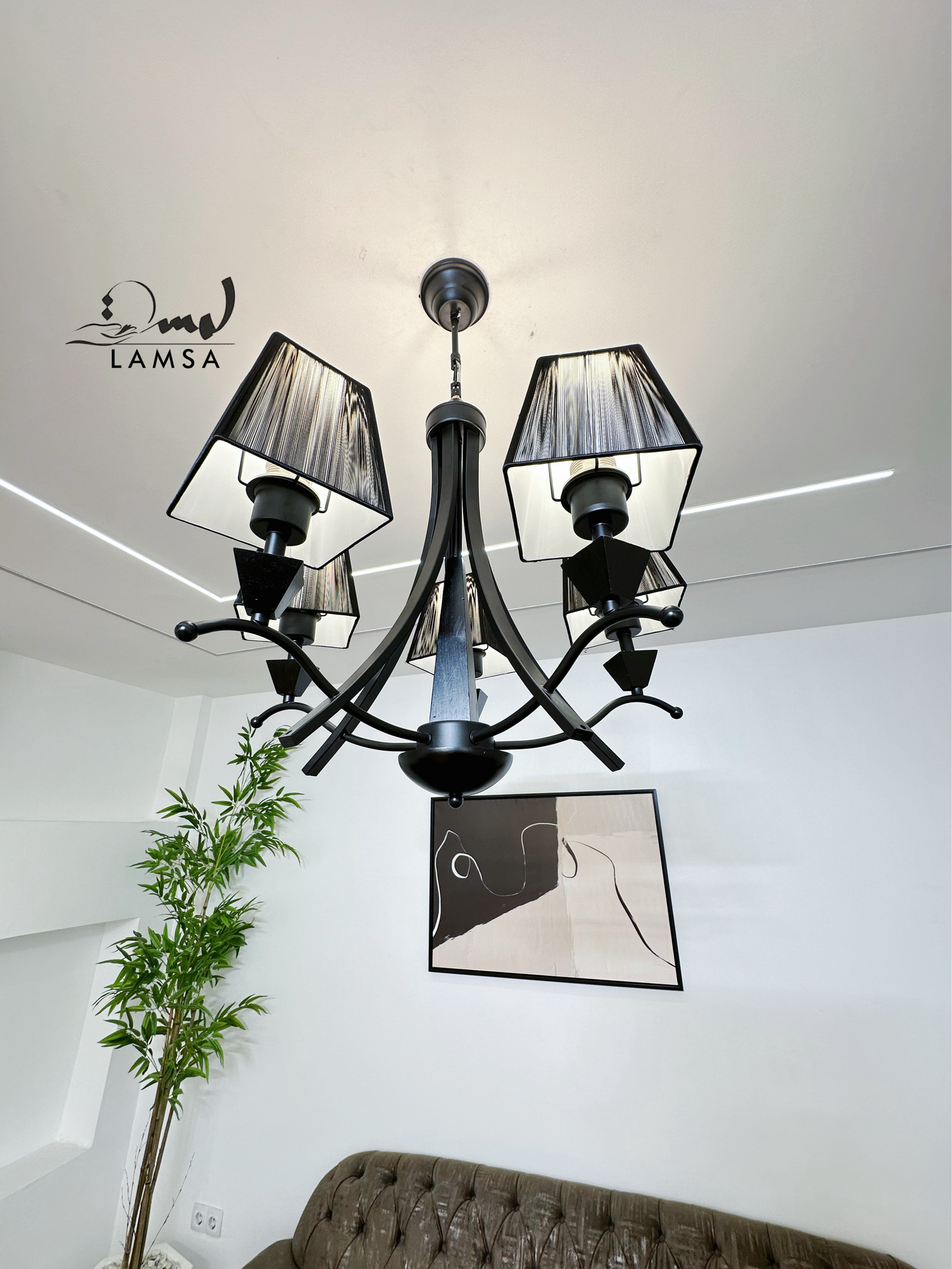 Lustre Chandelier "BLACK & BLACK" 5 abat-jour