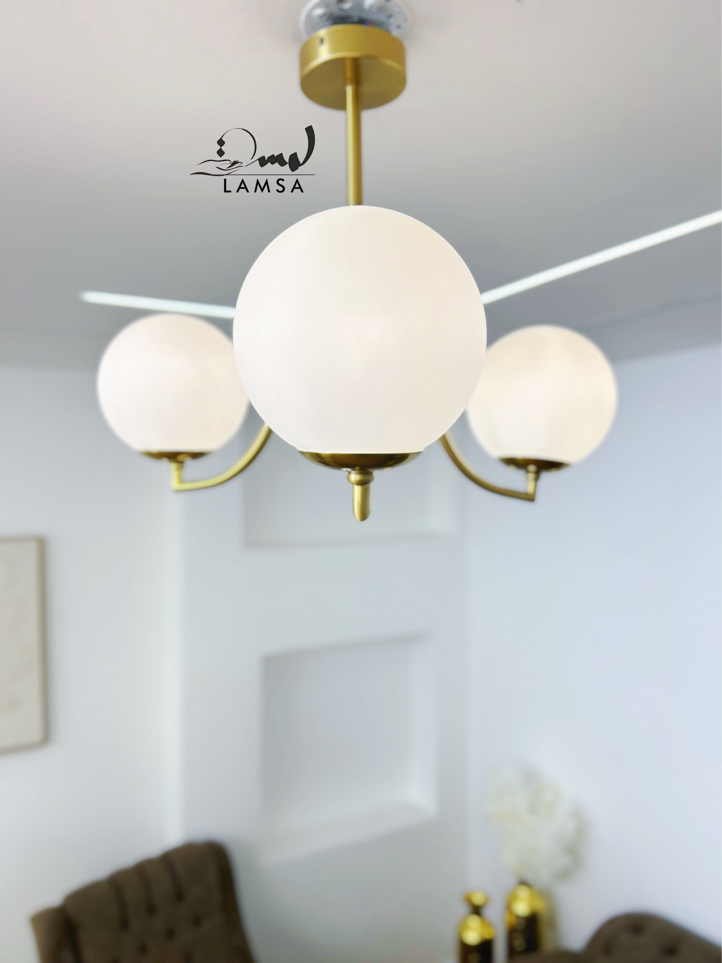 Lustre "Triples Boules" en Métal Bronze