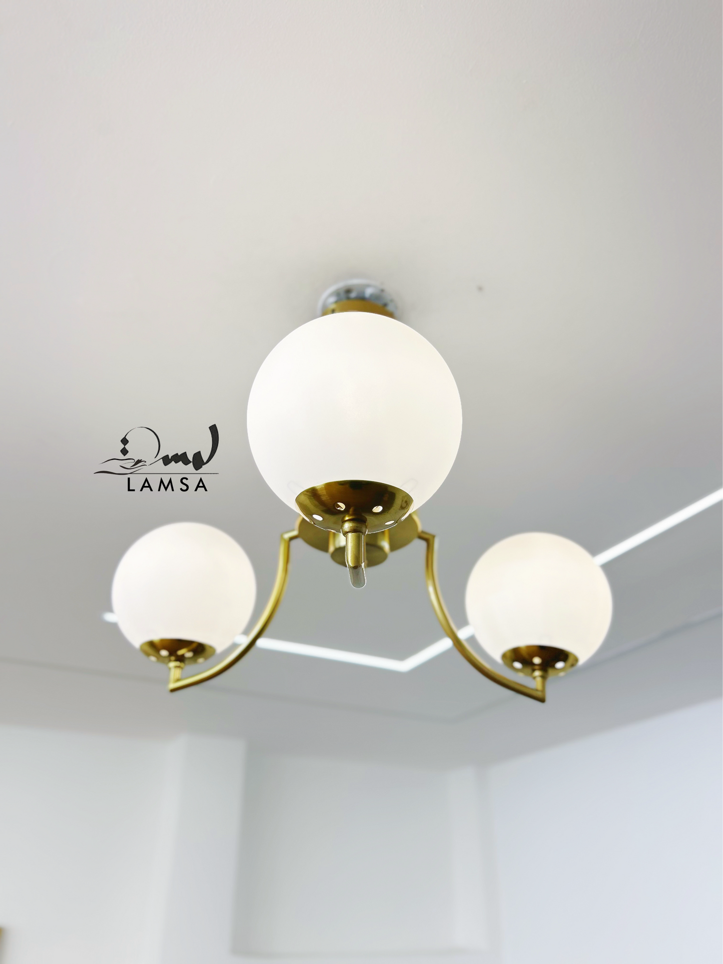 Lustre "Triples Boules" en Métal Bronze