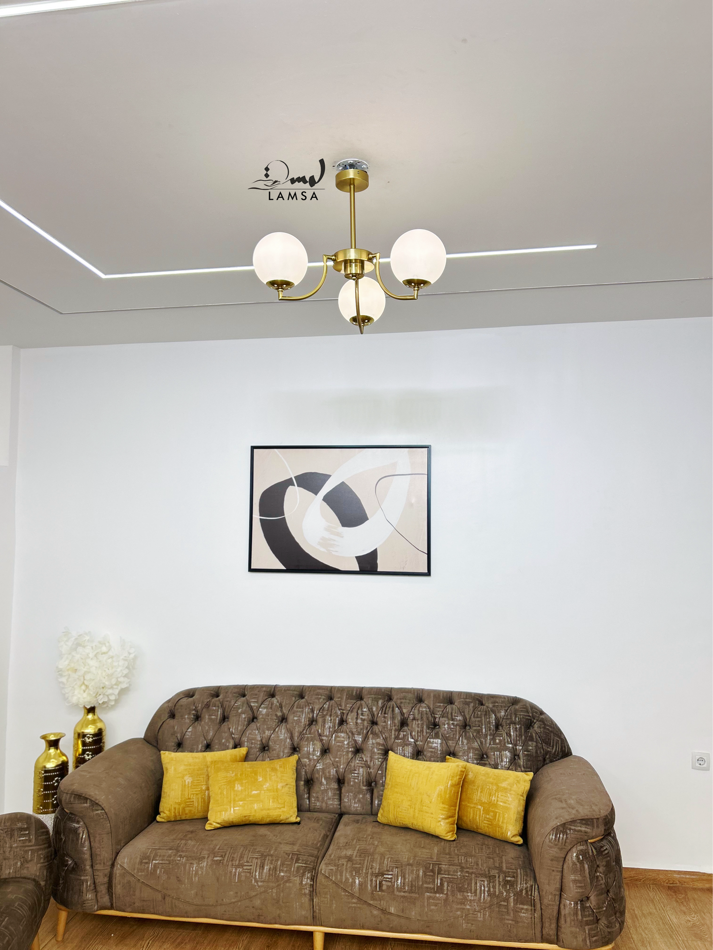 Lustre "Triples Boules" en Métal Bronze
