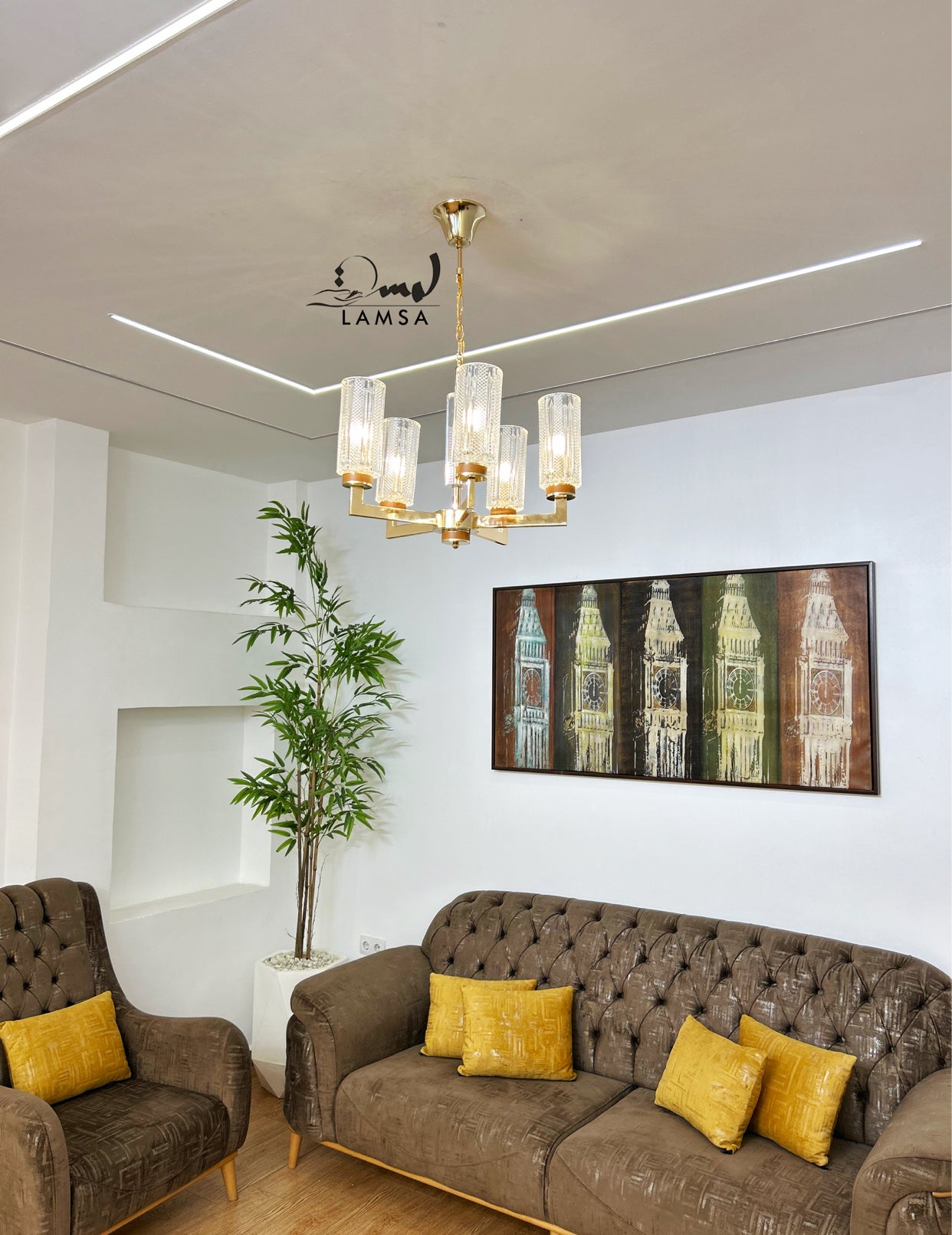 Lustre Chandelier "Eclat Doré" 5 abat-jour