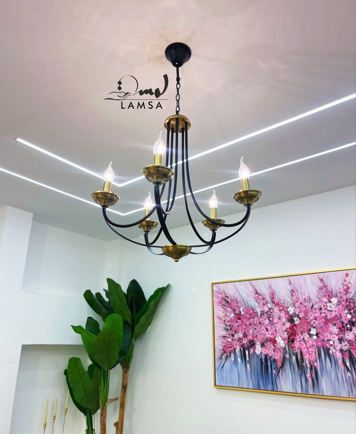 Lustre Chandelier "CLASSIQUE "5 Ampoules Noir