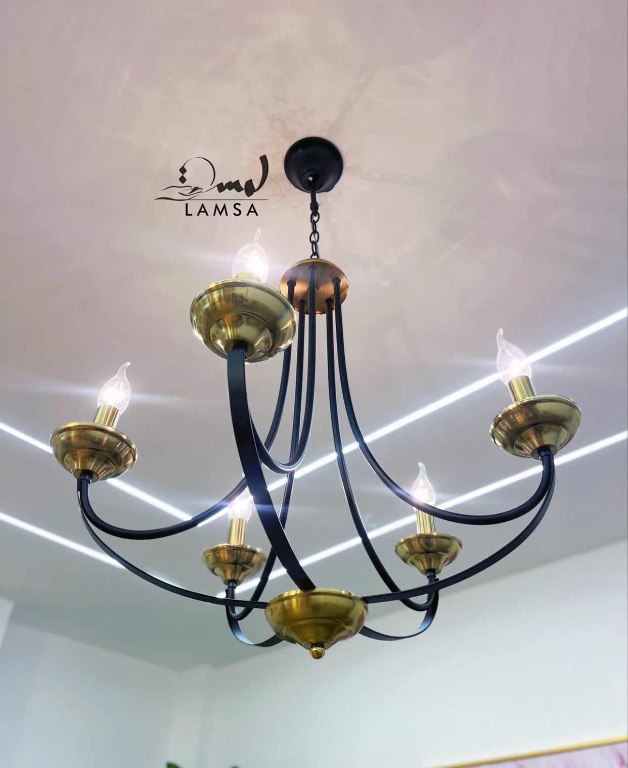 Lustre Chandelier "CLASSIQUE "5 Ampoules Noir