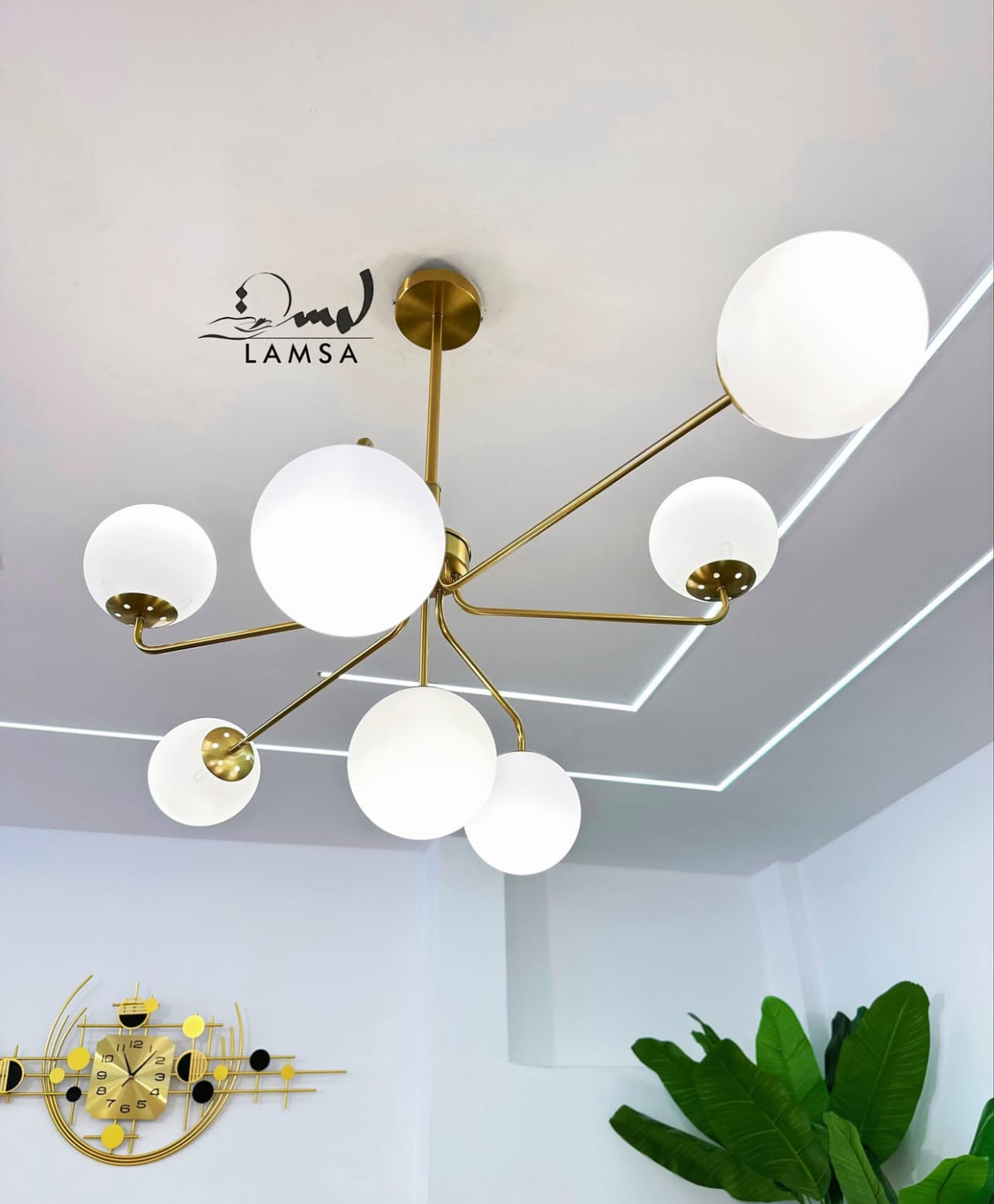 Lustre Galaxie 10 Boules en Métal Bronze