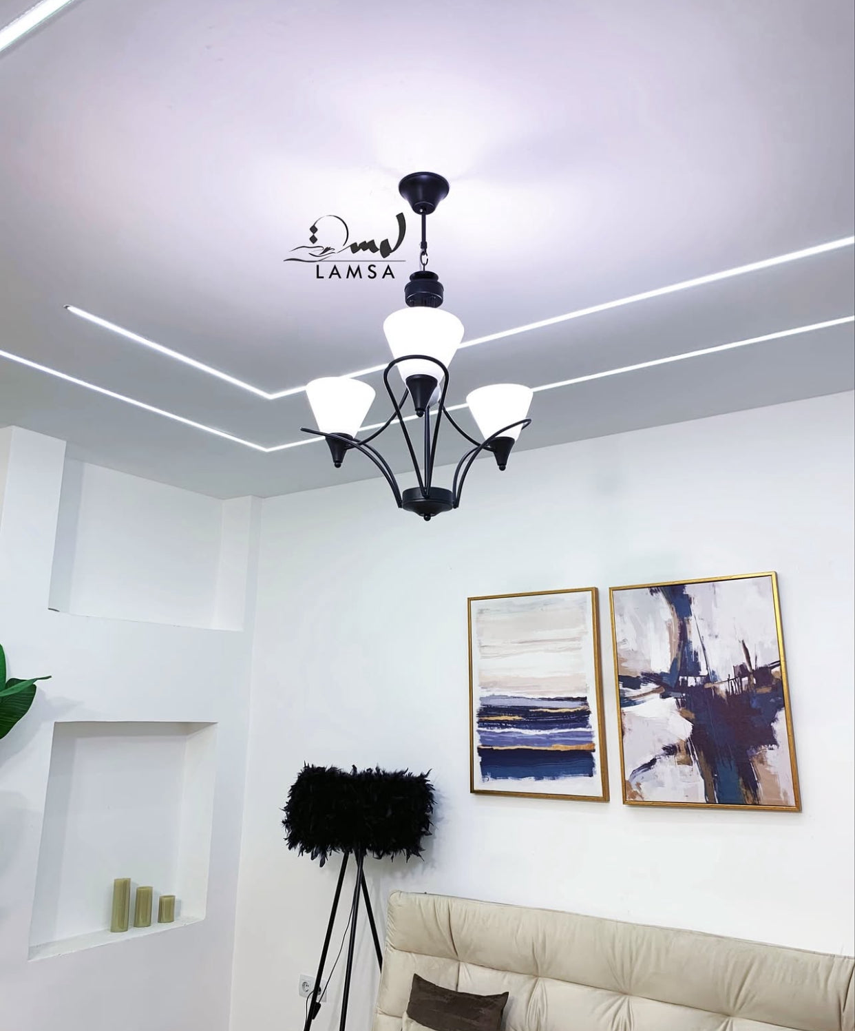 Lustre Chandelier "Noir" 3 abat-jour Triangulaires
