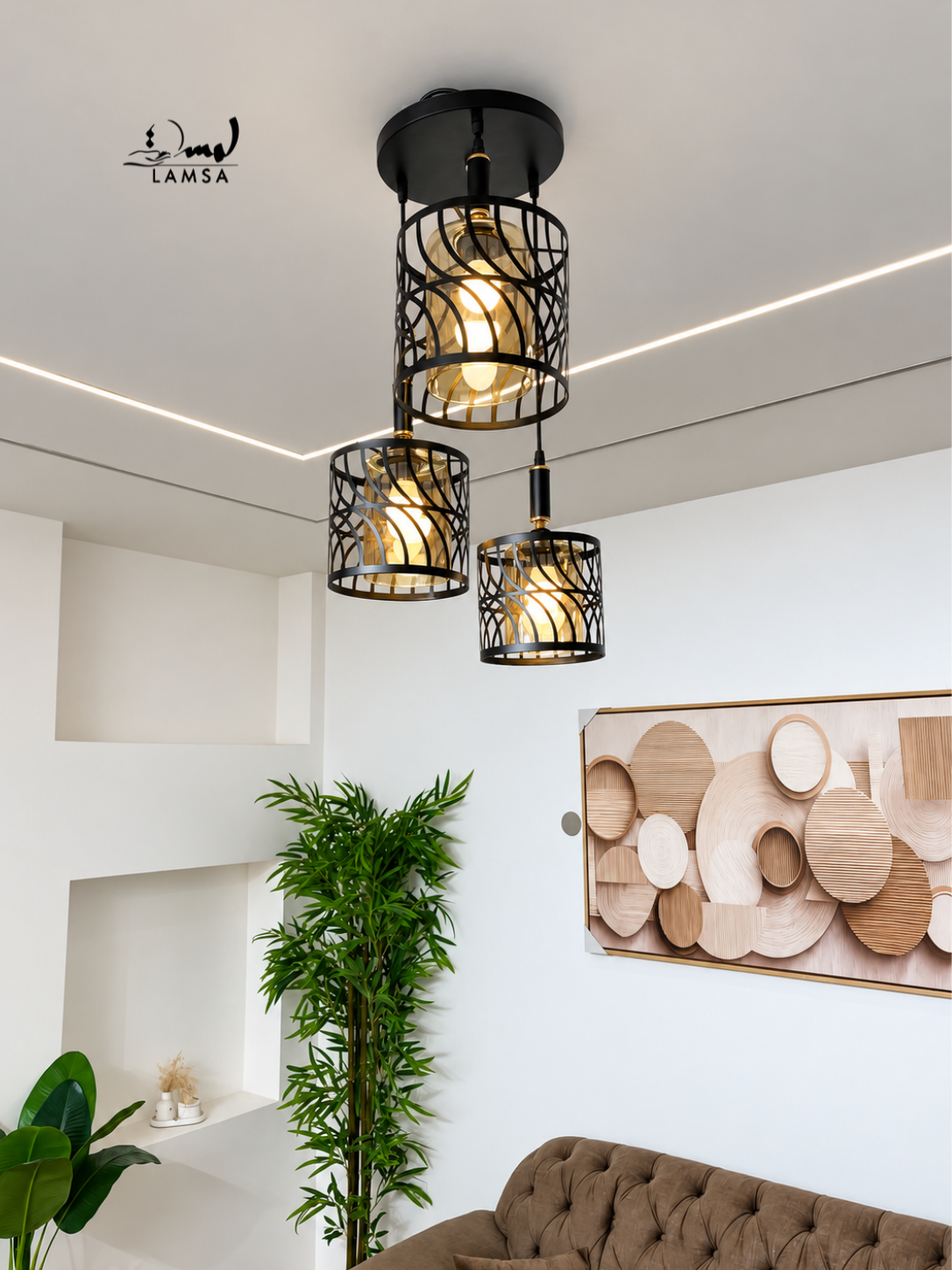 Lustre black black 3 abat-jour Round