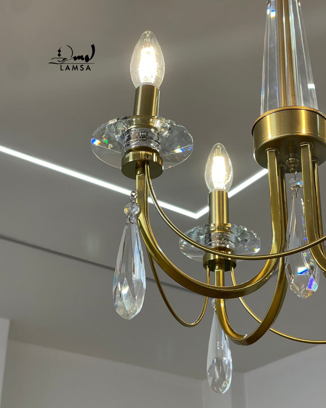 Lustre Chandelier Cristal "Doré" 4 abat-jour