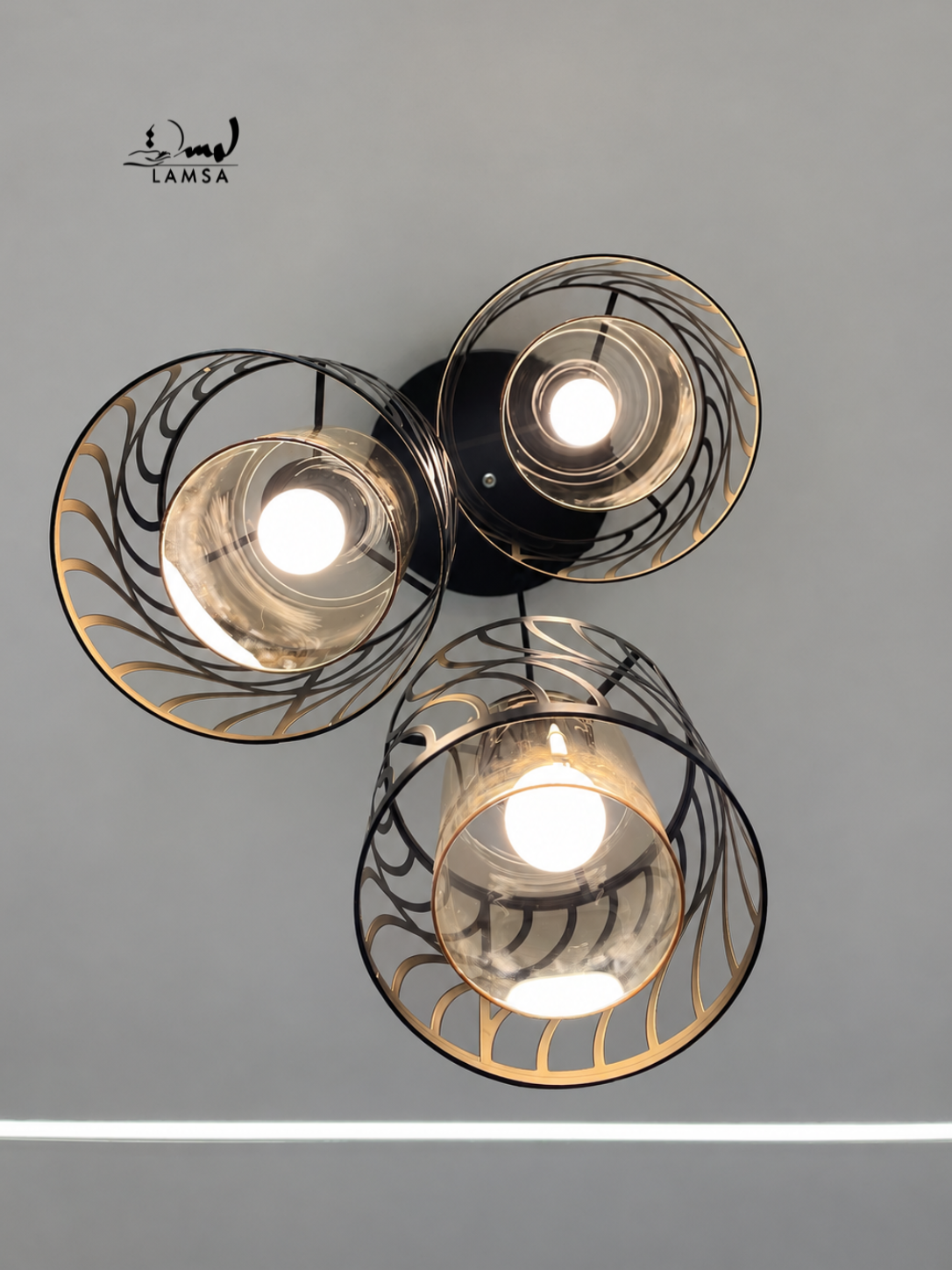 Lustre black black 3 abat-jour Round