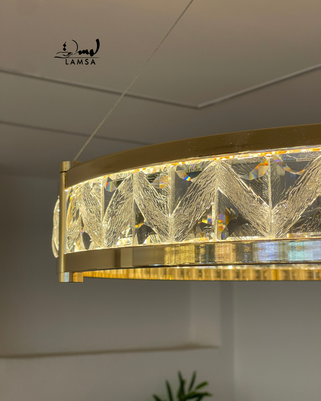 lustre led round Cristal doré 60 cm et 40 cm