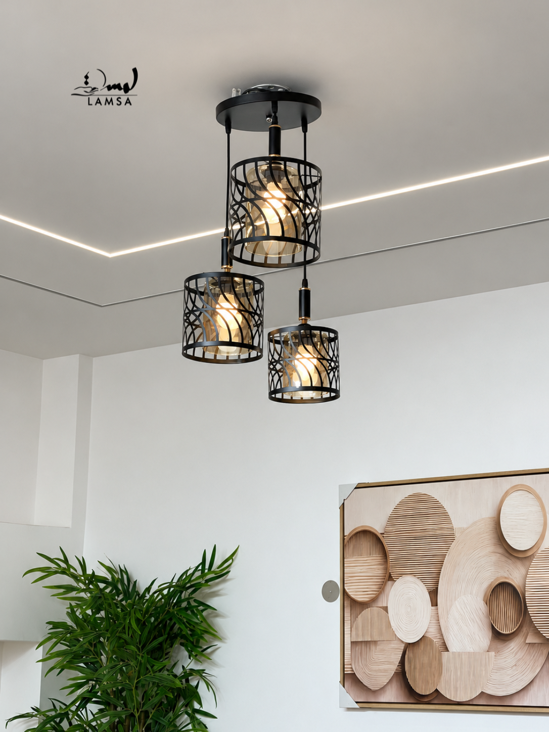 Lustre black black 3 abat-jour Round