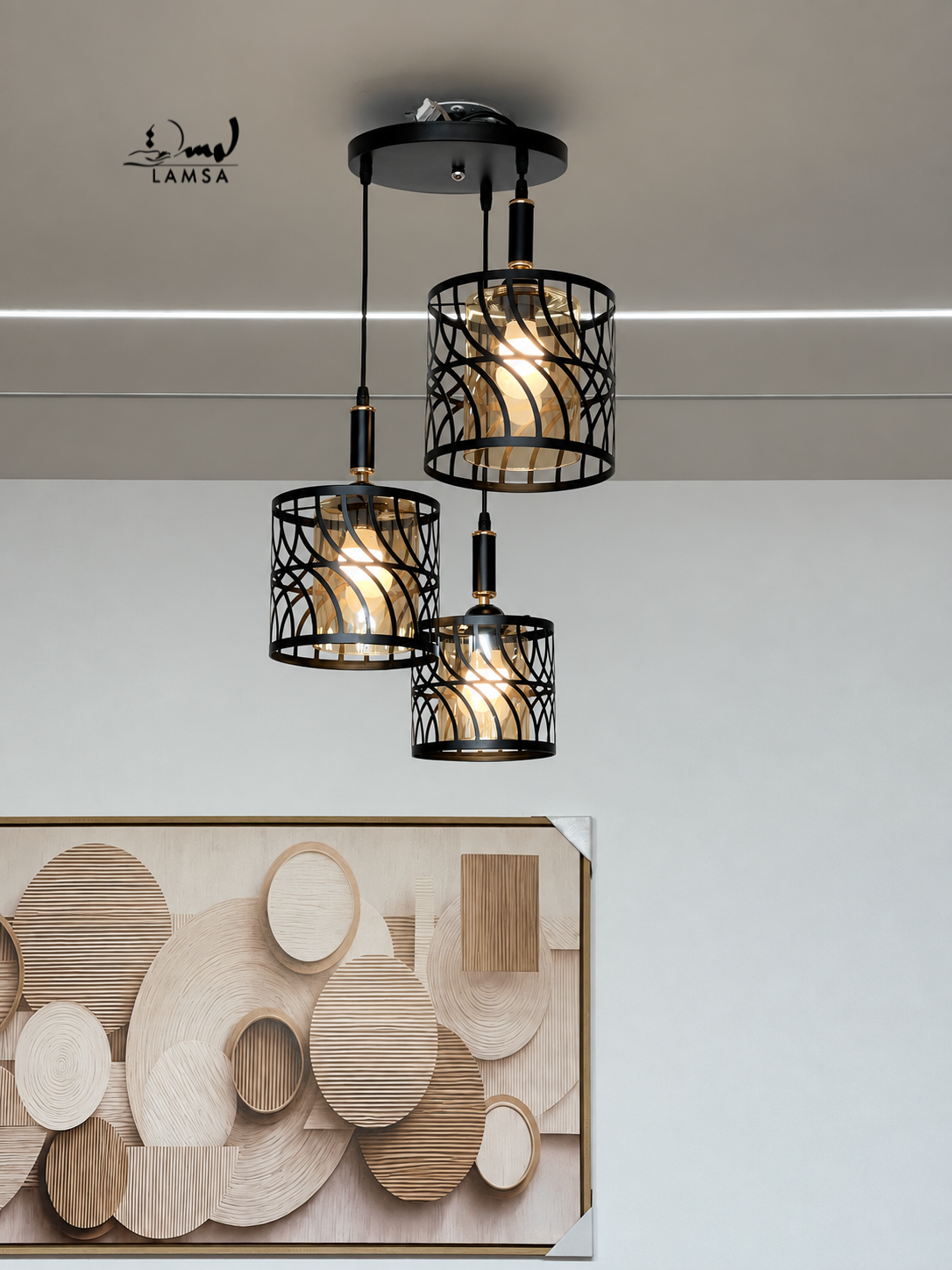 Lustre black black 3 abat-jour Round