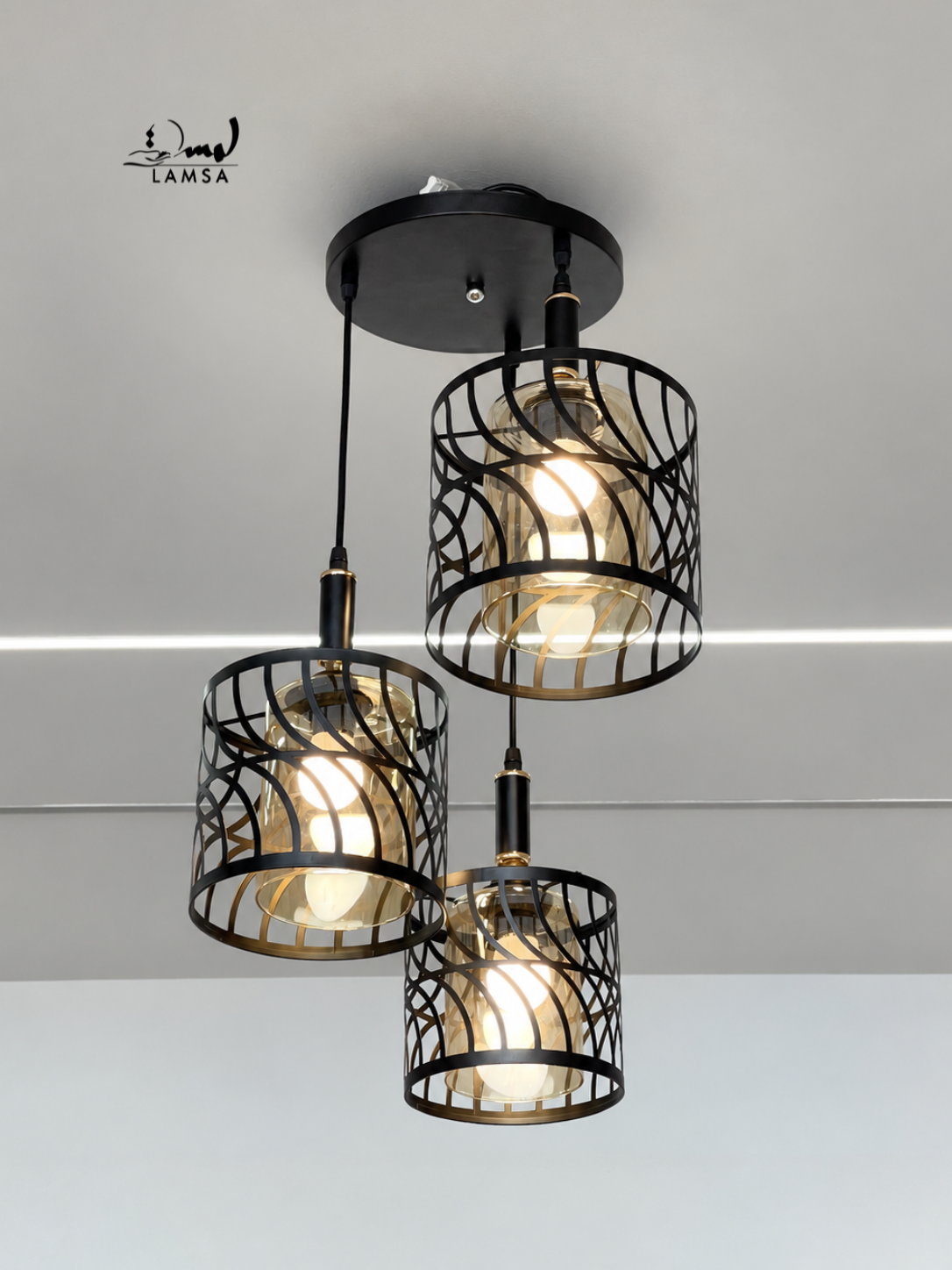 Lustre black black 3 abat-jour Round