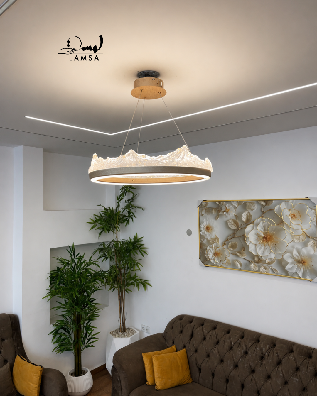 lustre led Cristal doré 60 cm et 50 cm