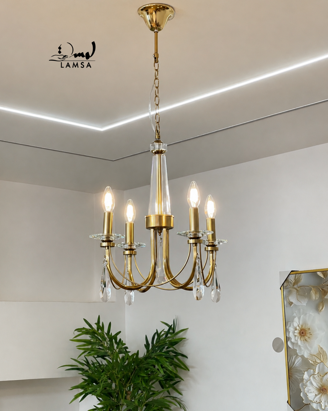 Lustre Chandelier Cristal "Doré" 4 abat-jour