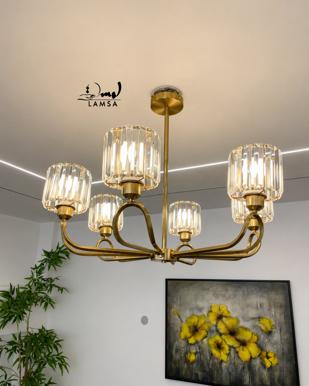 Lustre Chandelier Cristal "Doré" 6 abat-jour