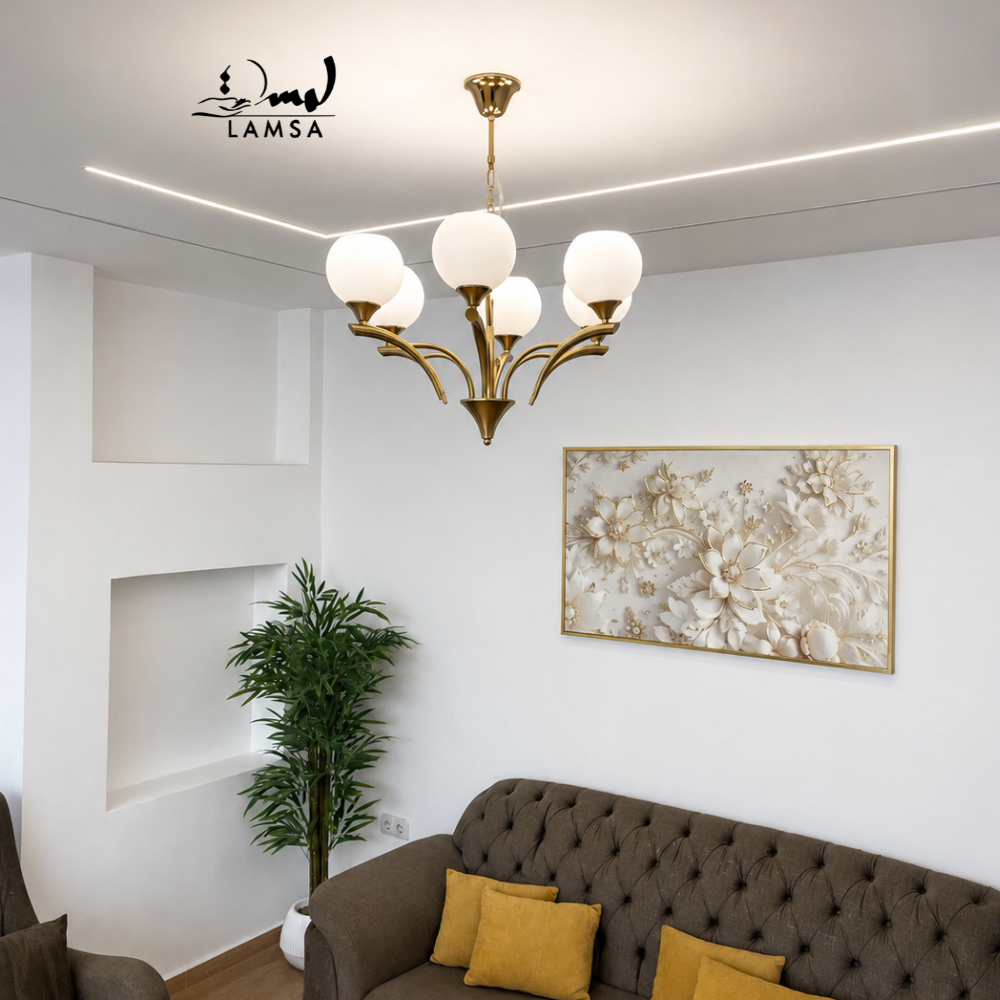 Lustre Chandelier "Doré" 6 abat-jour