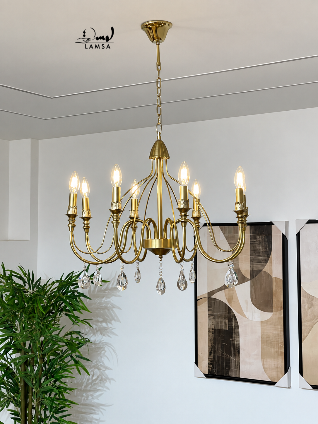 Lustre Chandelier  "Doré" 8 et 6 abat-jour