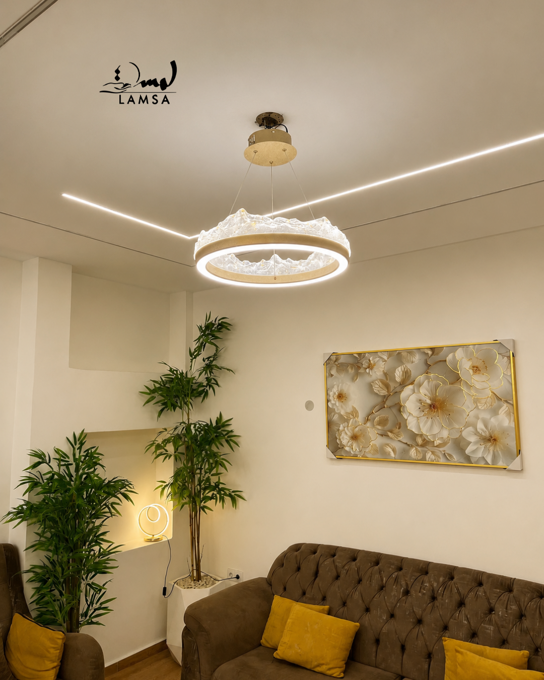 lustre led Cristal doré 60 cm et 50 cm