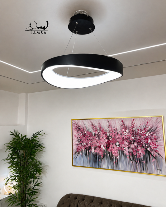 Lustre Round Led Noir et Gris 50 cm